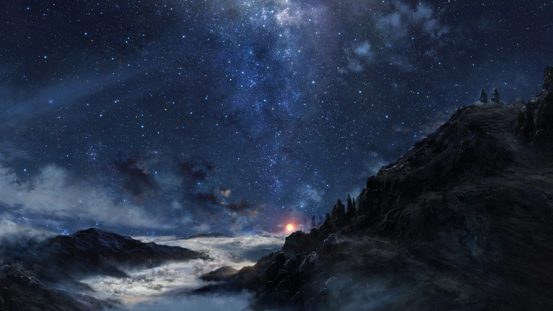 tranquil scene, nature, night, astronomy, tranquility, scenics - nature, starry, star, mountains, stars, star field, mountain range, no people, star - space, HD Wallpaper
