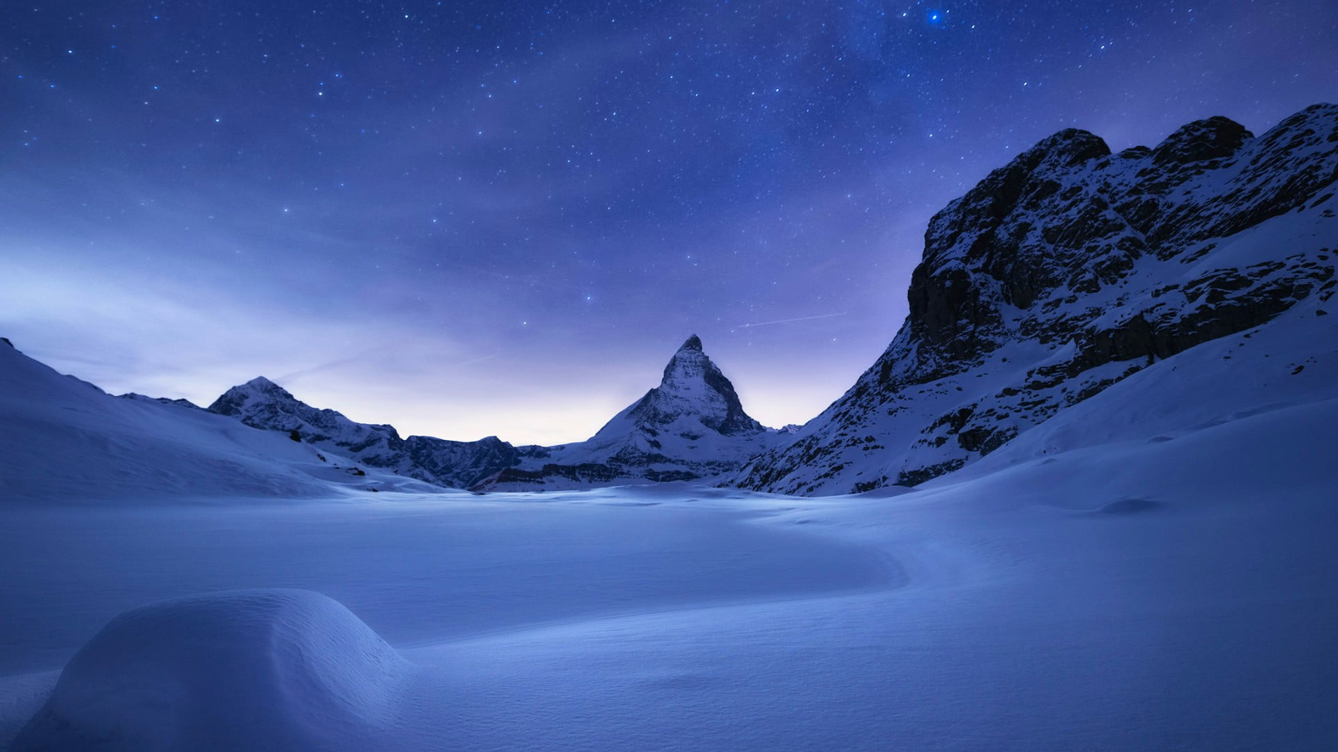 nature, landscape, peak, astronomy, snow, night sky, sky, cold temperature, frozen, no people, 1080P, environment, scenics - nature, starry, starry sky, HD Wallpaper