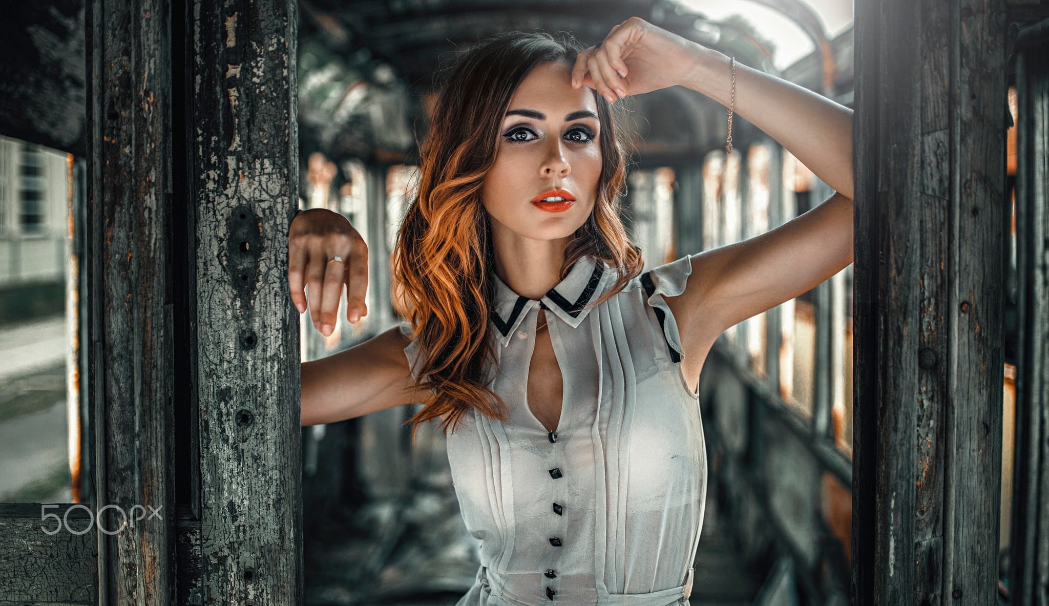 Katarzyna Kluska, beautiful woman, hairstyle, outdoors, model, Damian Piórko, hair, auburn hair, long hair, portrait, women, ruin, beautiful people, adult, HD Wallpaper