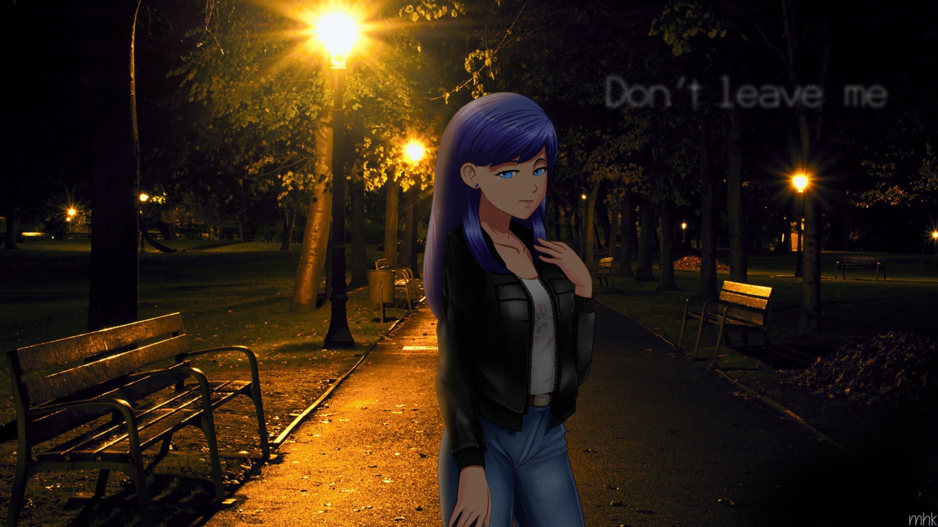 Mihoko, night, front view, 1080P, transportation, lifestyles, street light, street, outdoors, Samantha Smith , casual clothing, nature, visual novel, picture-in-picture, HD Wallpaper