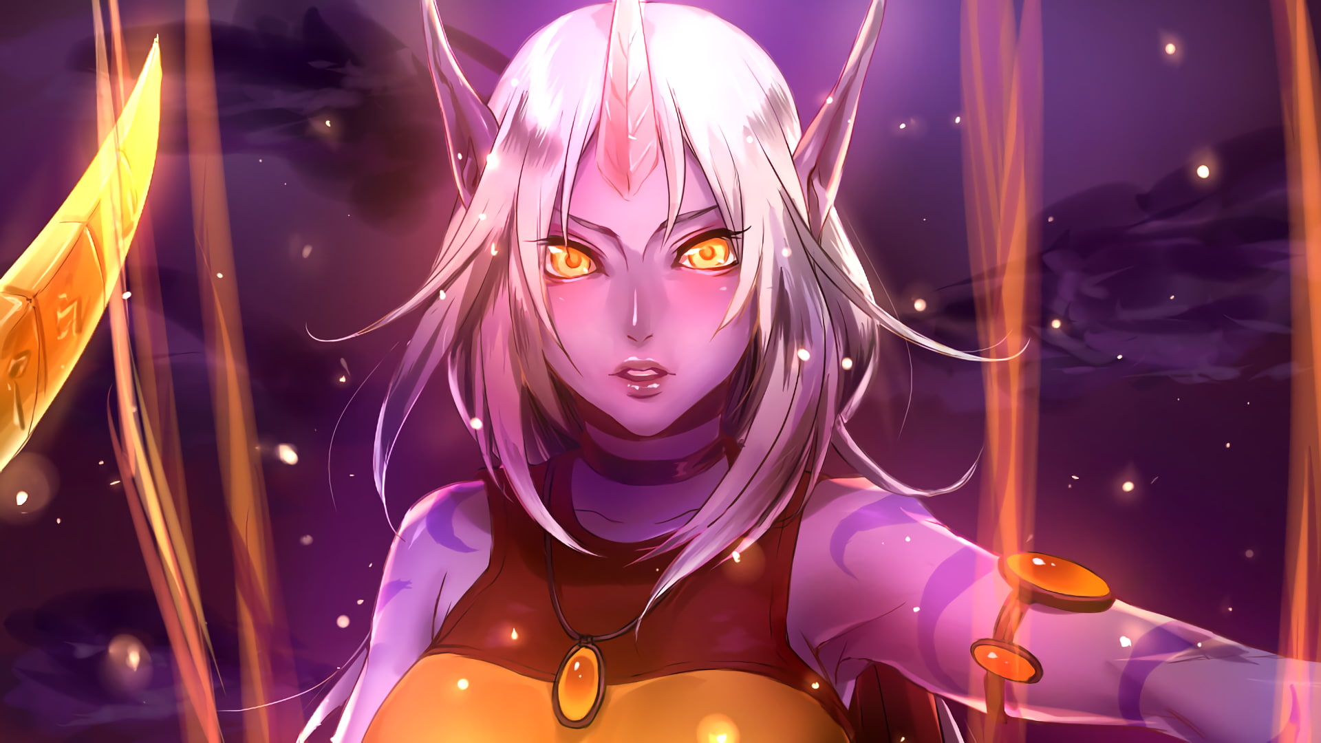 purple, looking at camera, night, Soraka, portrait, indoors, 1080P, women, celebration, real people, lighting equipment, young women, young adult, illuminated, HD Wallpaper