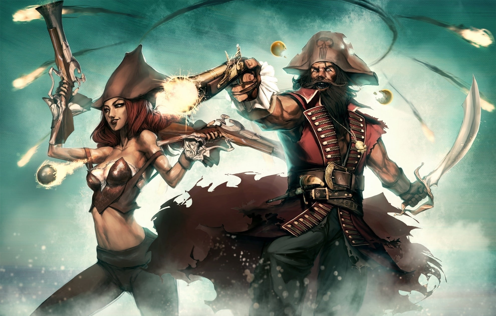 young women, Gangplank, fantasy art, females, female, 1080P, surreal, digital composite, art and craft, clothing, young adult, pirates, male, indoors, HD Wallpaper