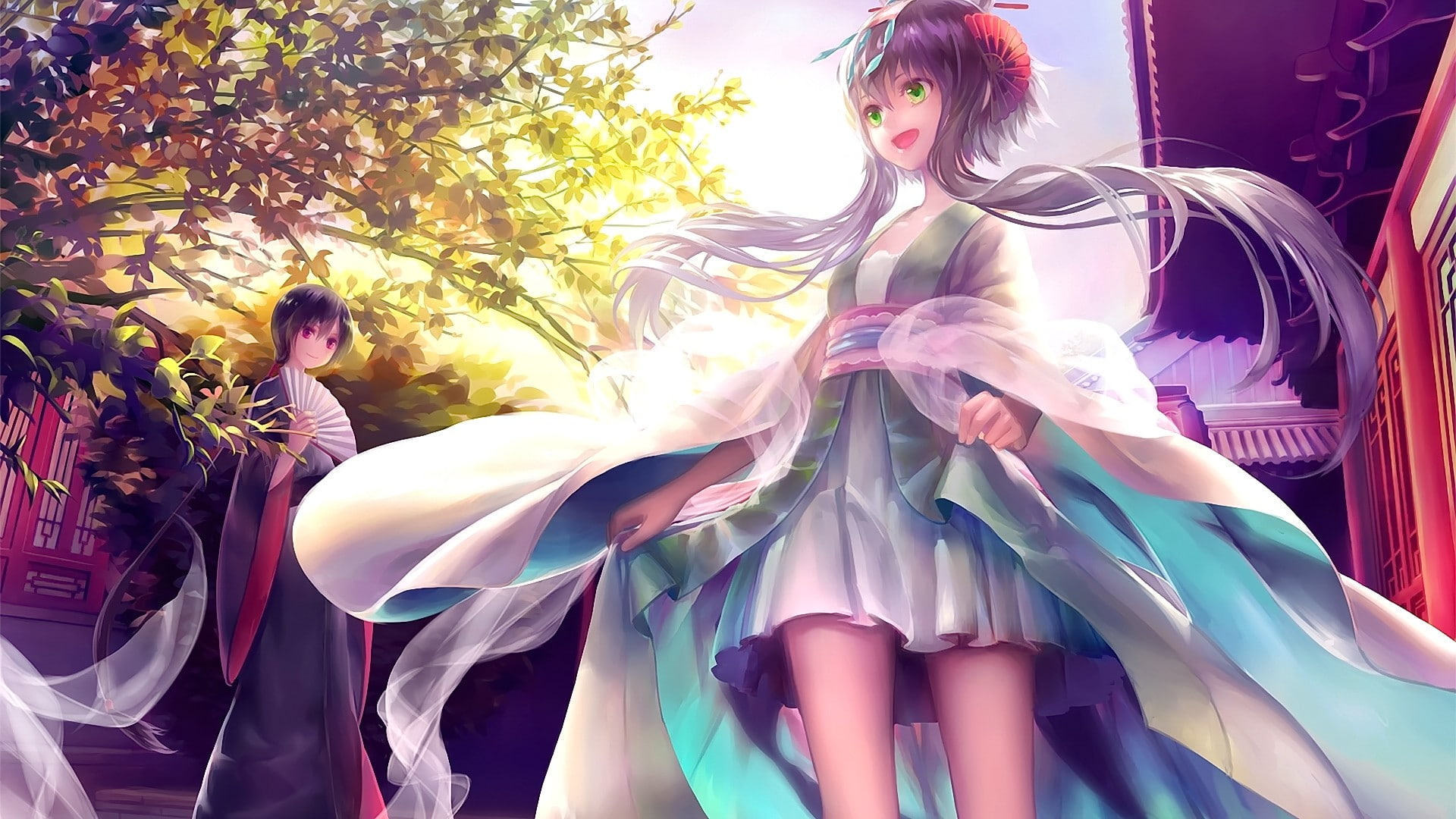 Chinese dress, anime girls, hanfu, Luo Tianyi, Vocaloid, anime, 1080P, green eyes, Yuezheng Ling, HD Wallpaper