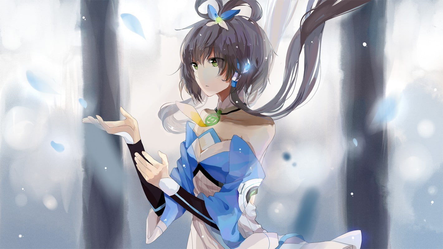 720P, shadow, day, Luo Tianyi, celebration, anime, waist up, representation, reflection, one person, nature, creativity, sunlight, indoors, white color, HD Wallpaper