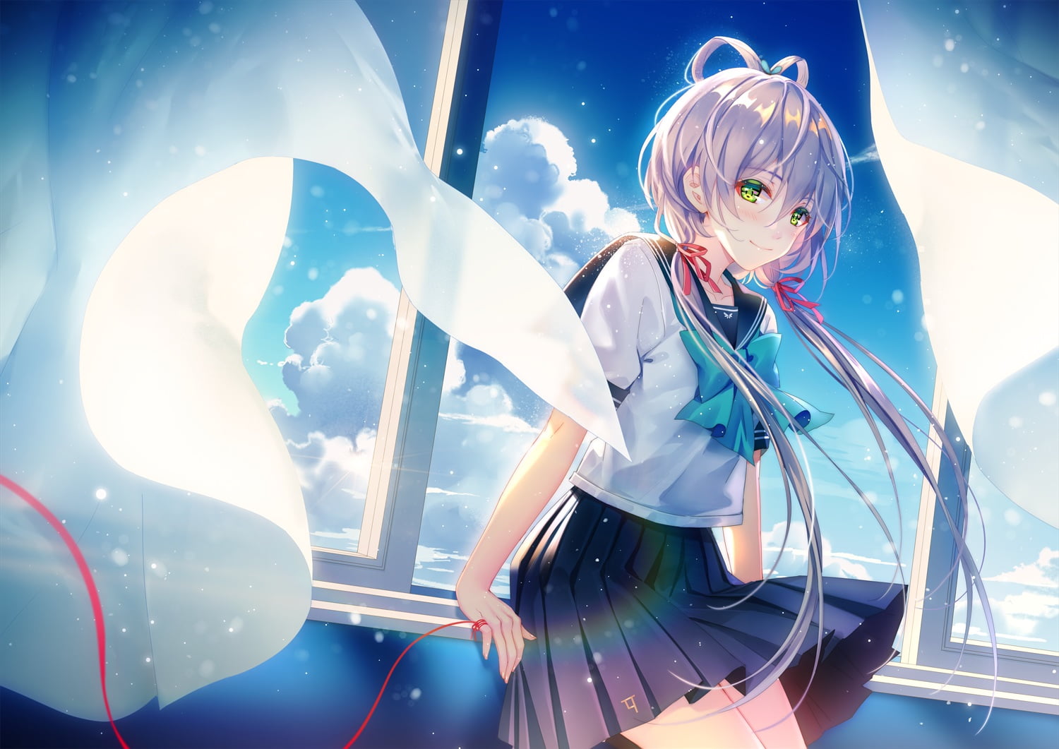 dress, green eyes, 720P, digital art, artwork, purple hair, Vocaloid China, Vocaloid, ribbon, Luo Tianyi, twintails, HD Wallpaper