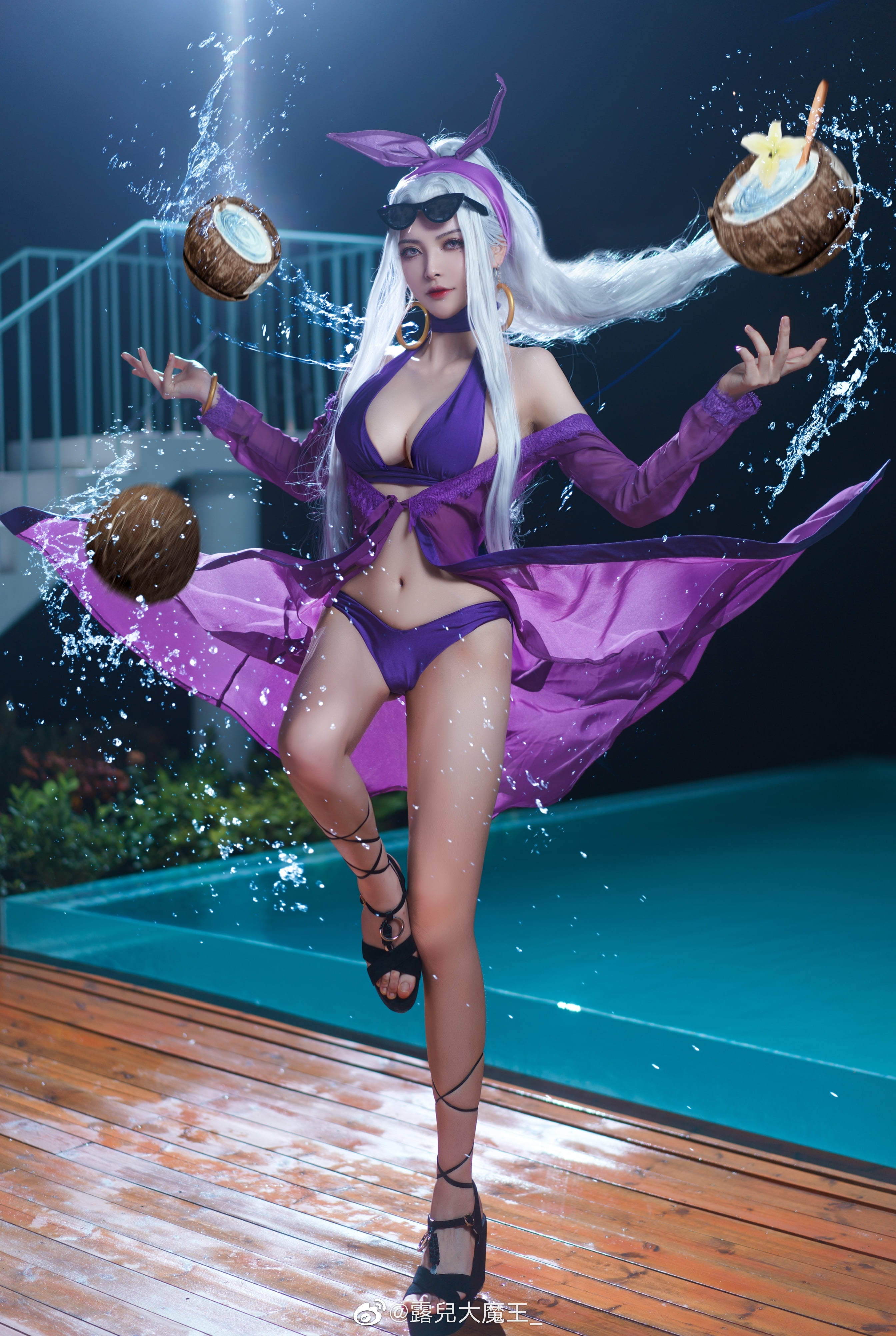 4K, cosplay, pool party, League of Legends, women, Syndra (League of Legends), Phone HD Wallpaper