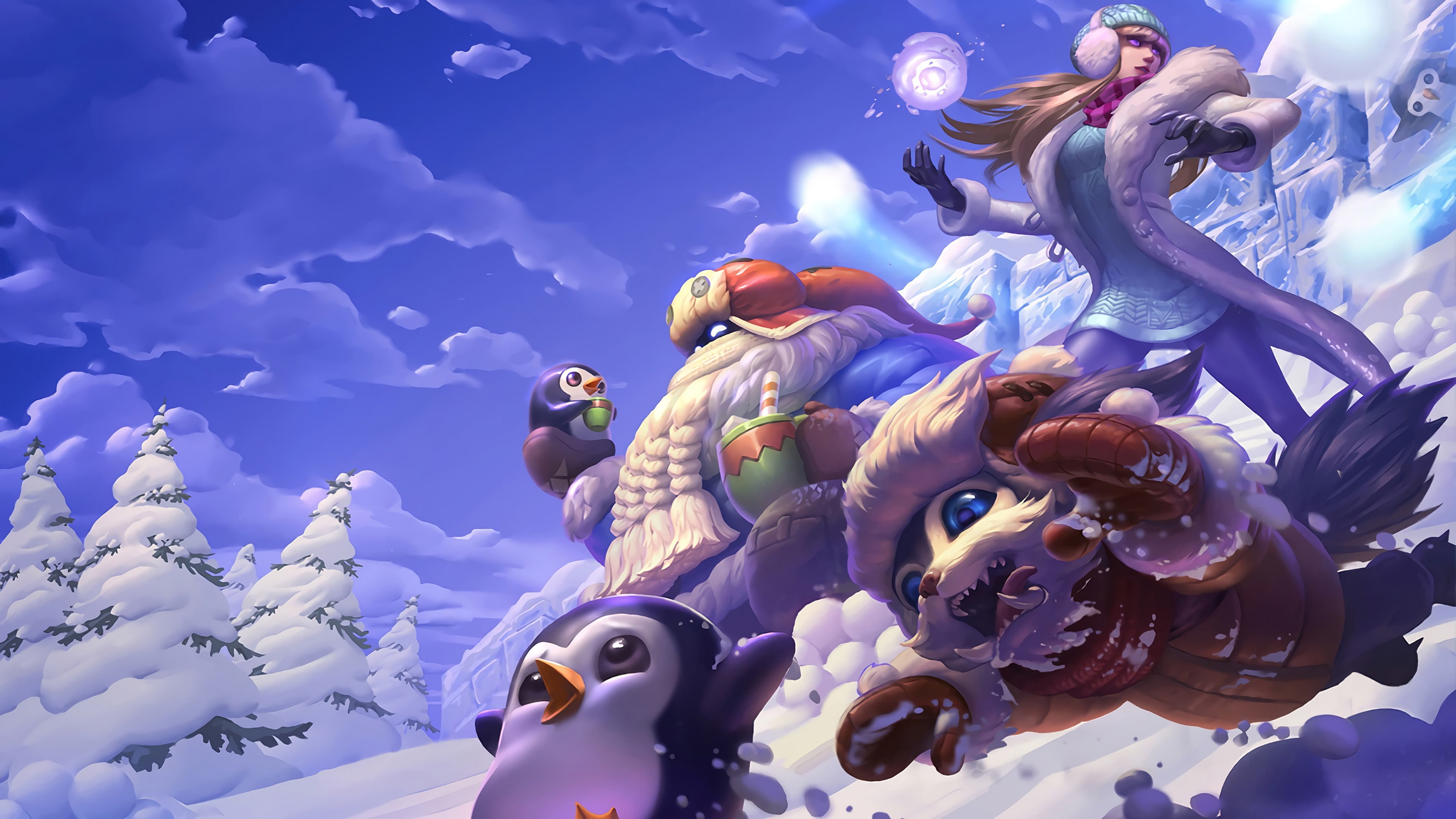 game, gnar splash, snow day, League of Legends, lol, MOBA, syndra bard, 4K, HD Wallpaper