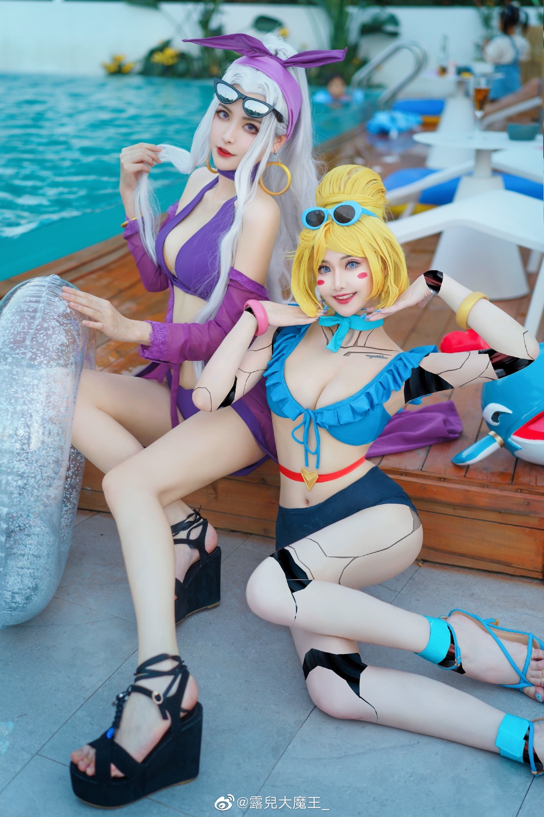 Syndra (League of Legends), pool party, women, League of Legends, cosplay, 2K, Phone HD Wallpaper
