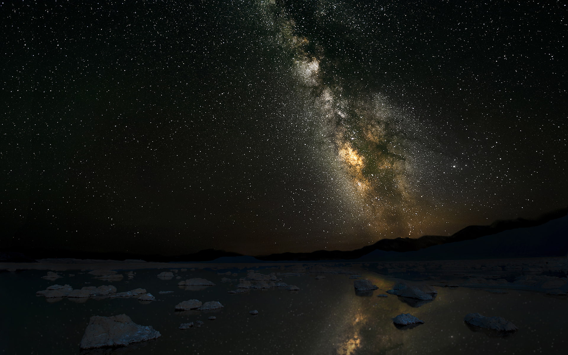 nature, milky, rocks, hd, way, night, 1080P, stars, stones, reflection, galaxy, HD Wallpaper