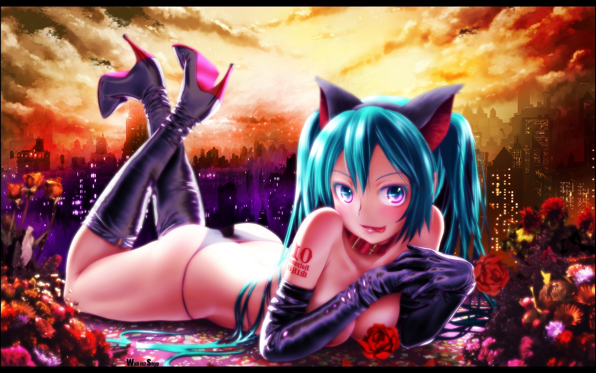 nekomimi, art, 1080P, hatsune, hd, vocaloid, miku, shading, soft, snyp, animals, Hatsune Miku, x, ears, cats, animal, HD Wallpaper
