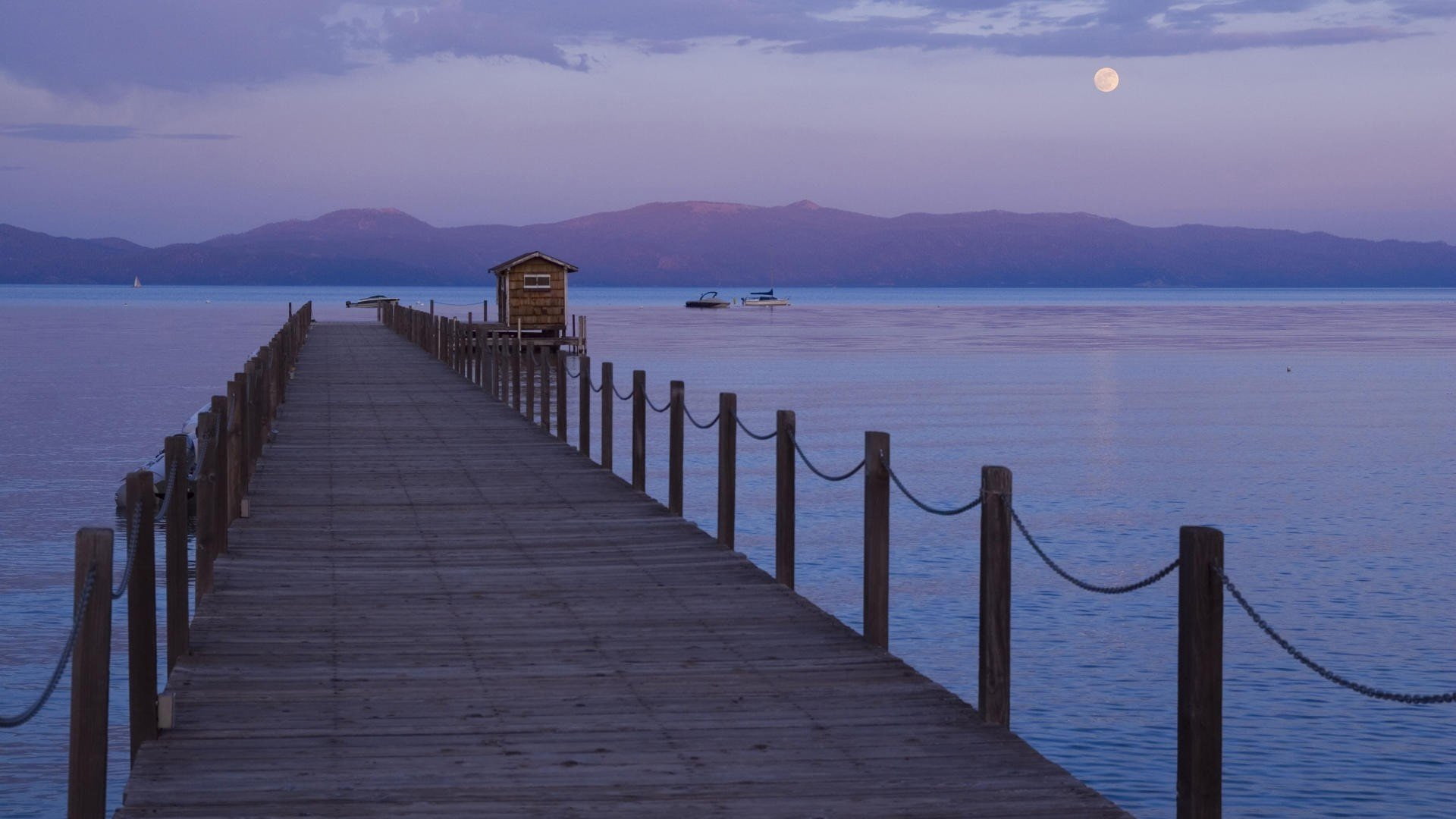 1080P, lake, moon, full, piers, tahoe, california, HD Wallpaper