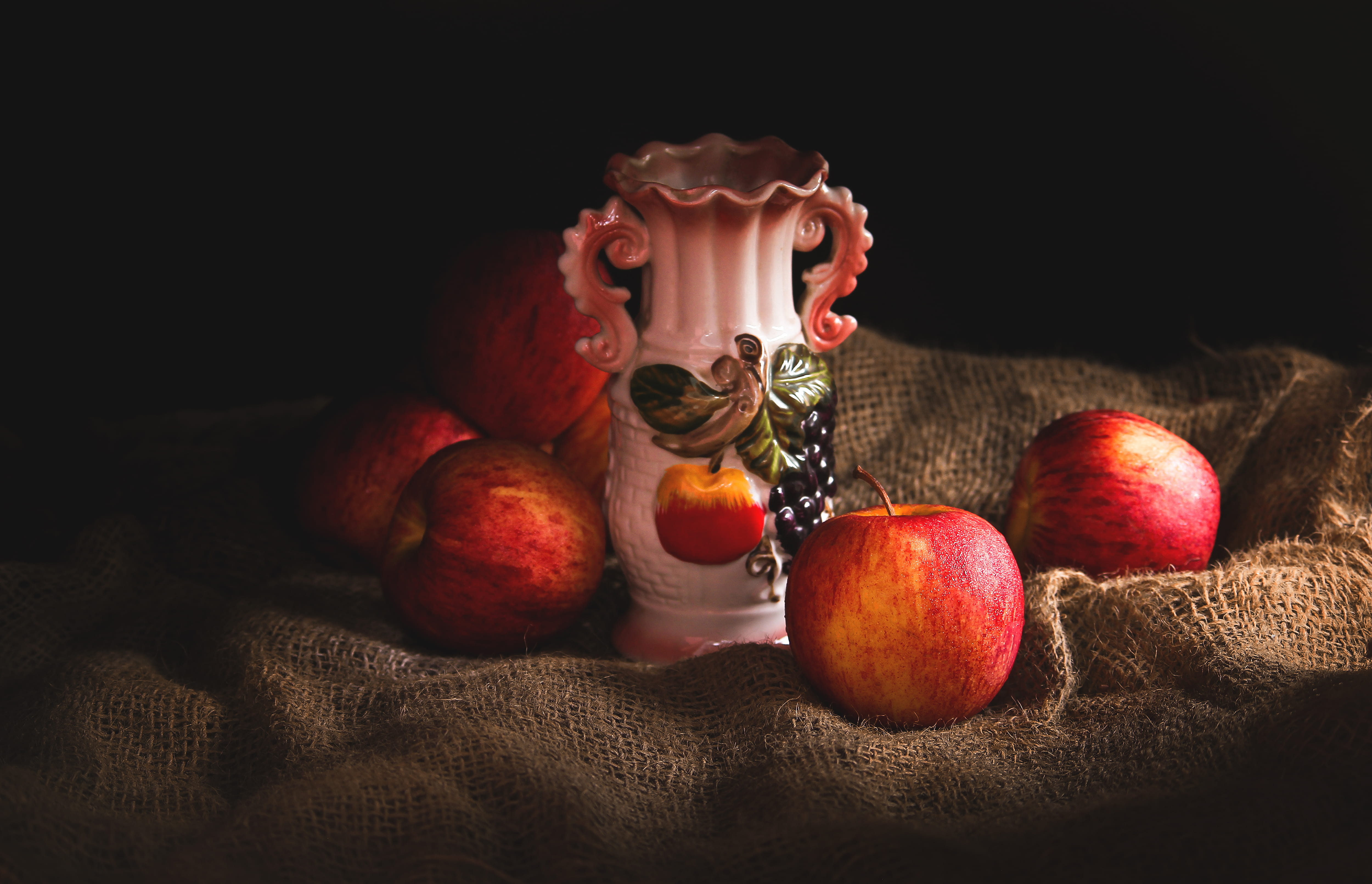 wellbeing, decoration, confection, fruit, red apples, low light, no people, close-up, indoors, color, studio shot, orange, beside, HD Wallpaper