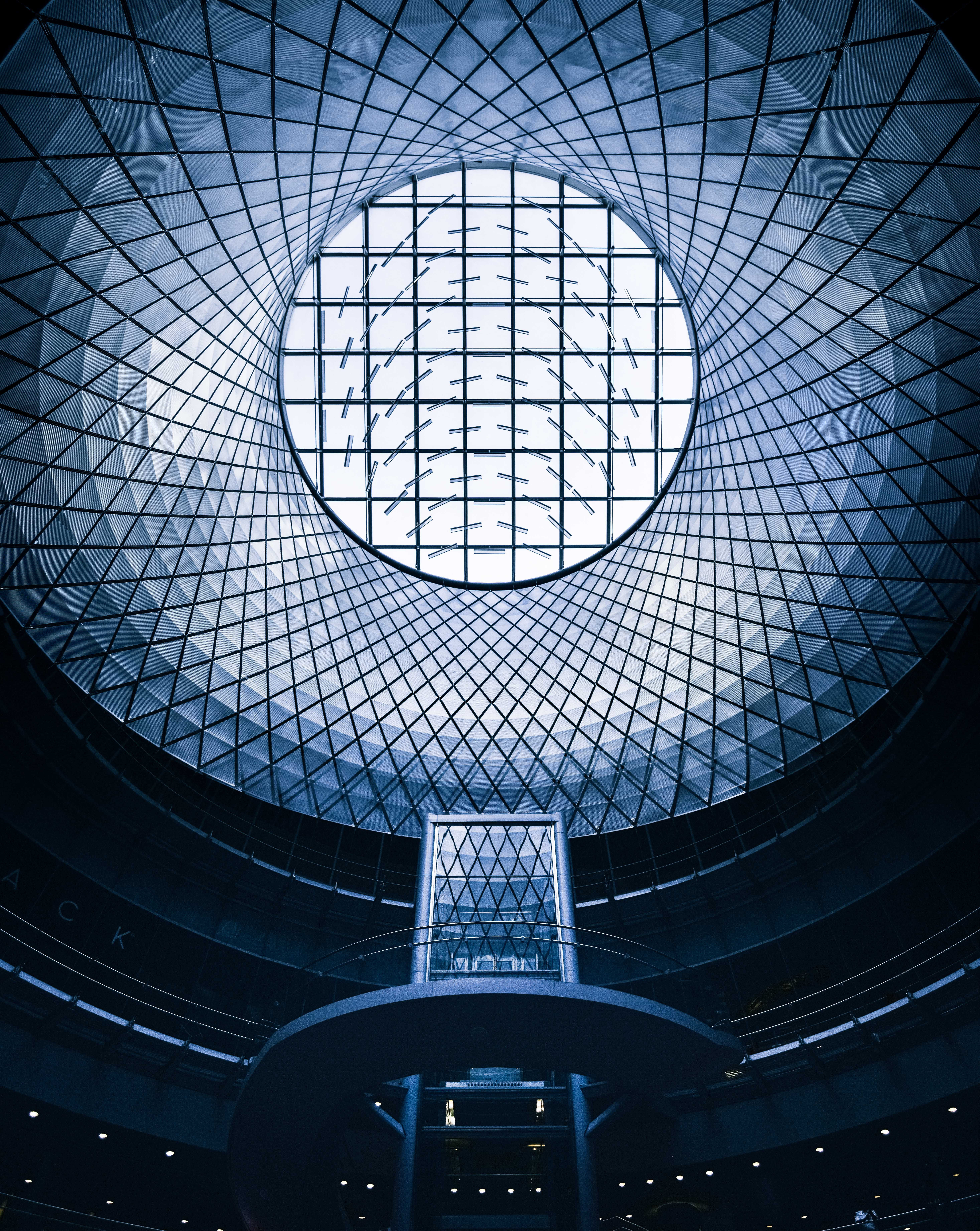 geometric shape, built structure, inside, building, glass, stairway, low angle view, skylight, geometric dome, staircase, dome, 5K, indoors, Phone HD Wallpaper