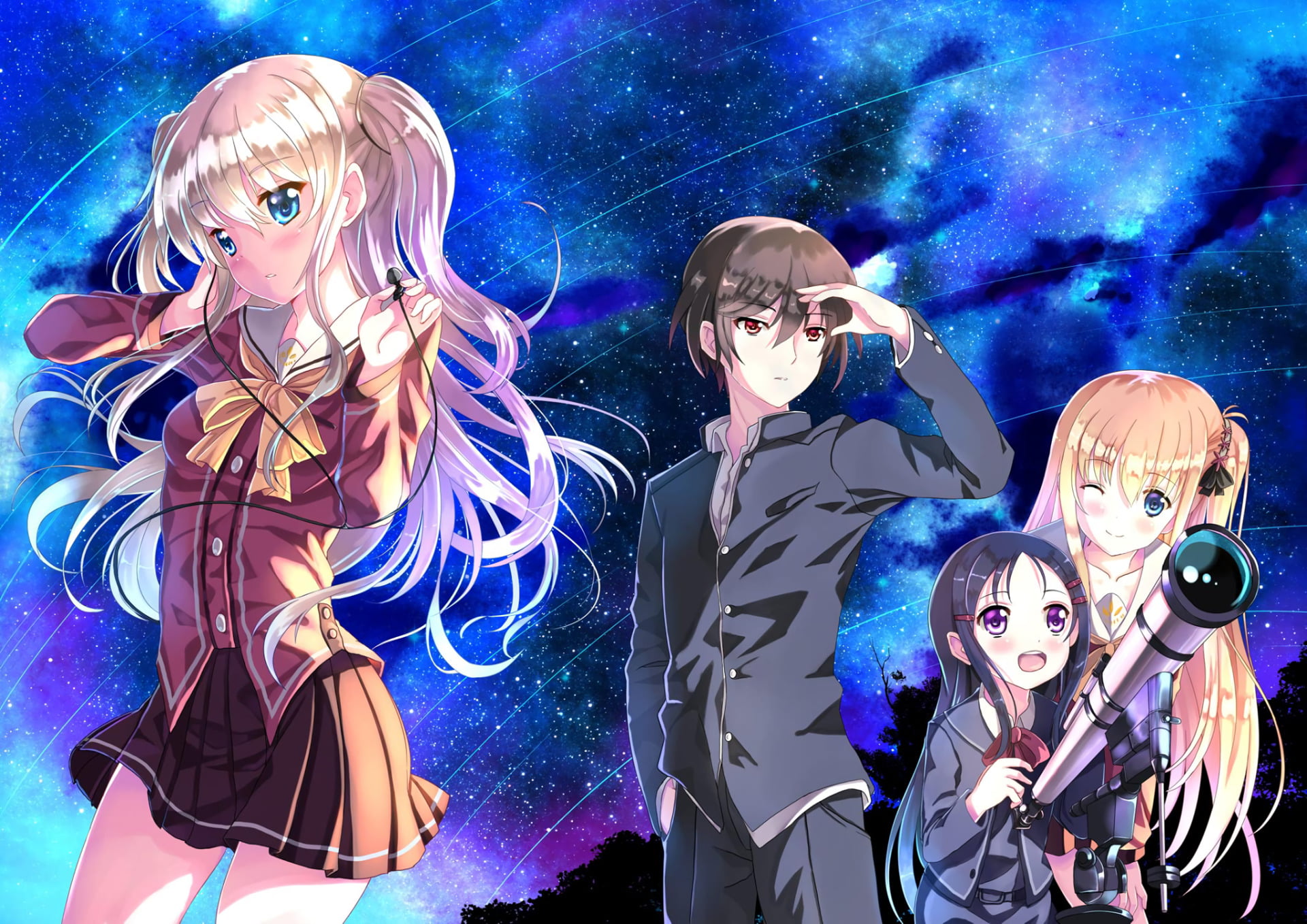 Stars, Blonde, illuminated, Red Eyes, Anime, human representation, nightlife, night, 1080P, young women, arts culture and entertainment, indoors, enjoyment, HD Wallpaper