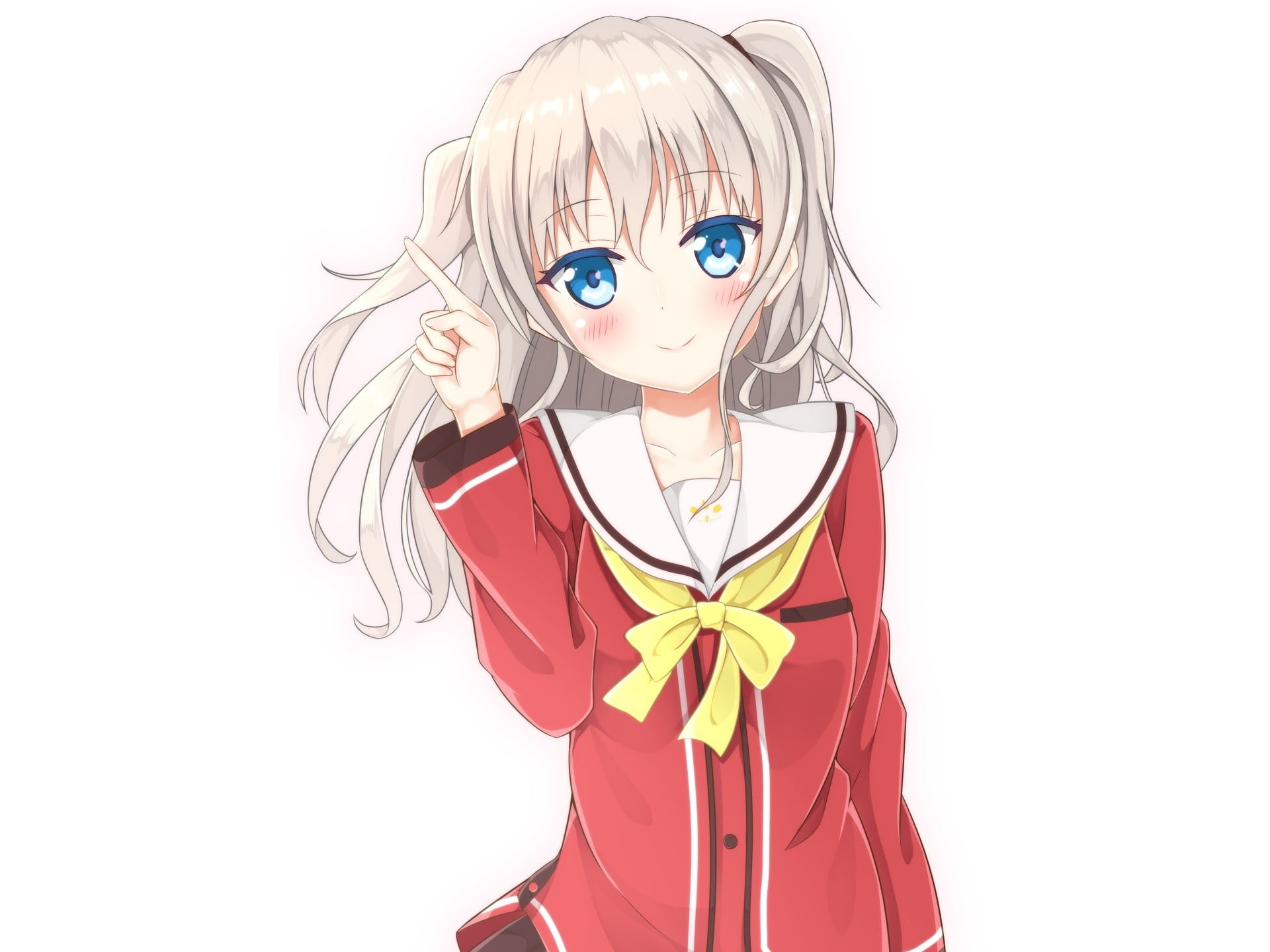cut out, portrait, ribbon - sewing item, child, white background, anime girls, copy space, hair, adult, 1080P, red, anime, human face, fashion, one person, HD Wallpaper