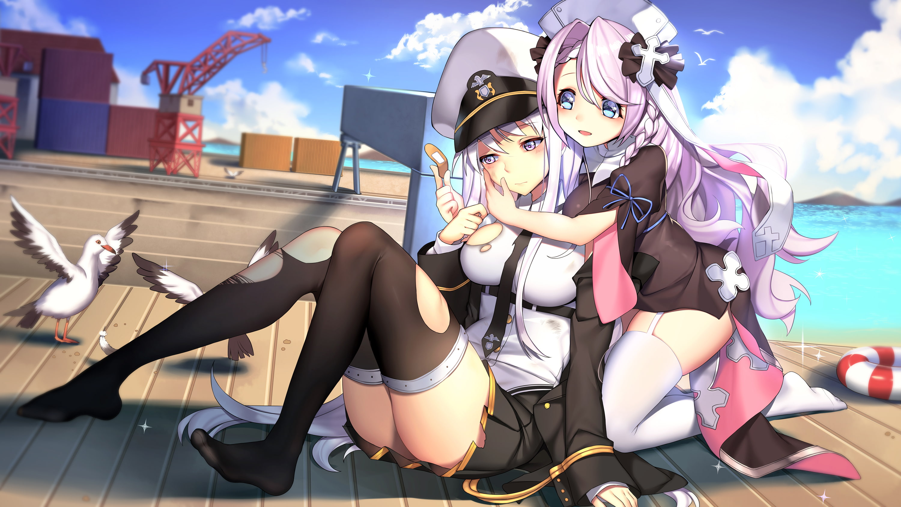 anime girls, torn clothes, thigh-highs, 2K, stockings, HD Wallpaper