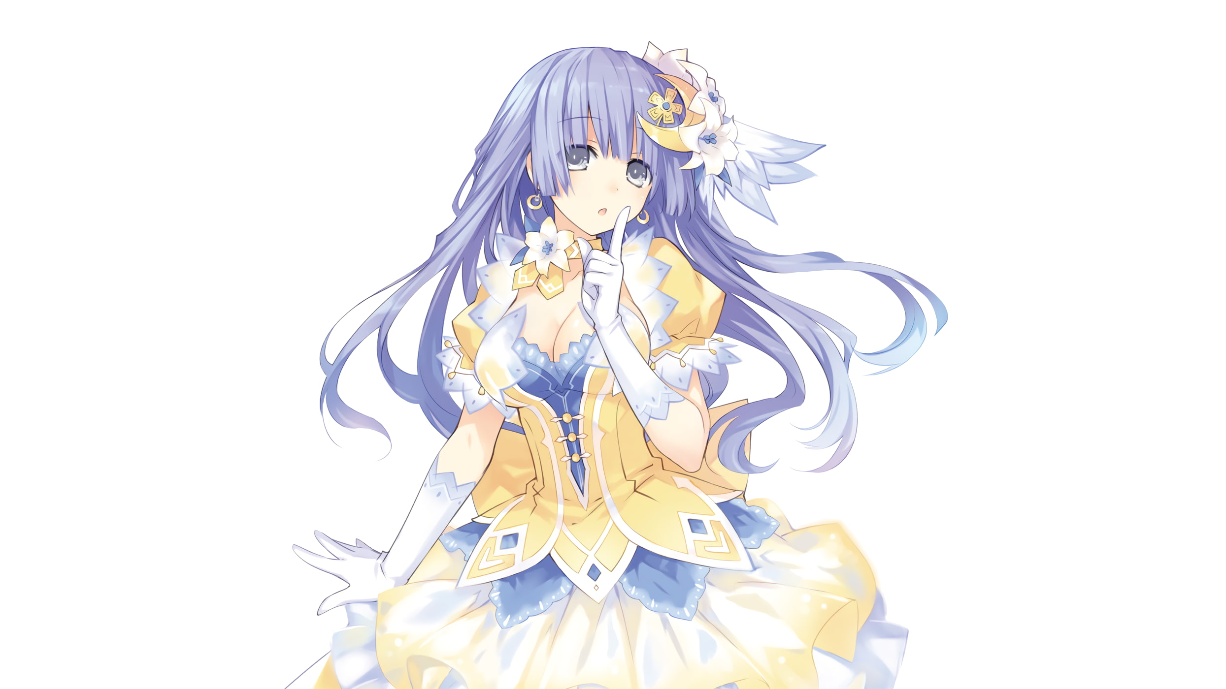 costume, Anime, gloves, dress, hair, hairstyle, indoors, yellow, white background, cut out, front view, beauty, date a live, close-up, women, izayoi miku, HD Wallpaper