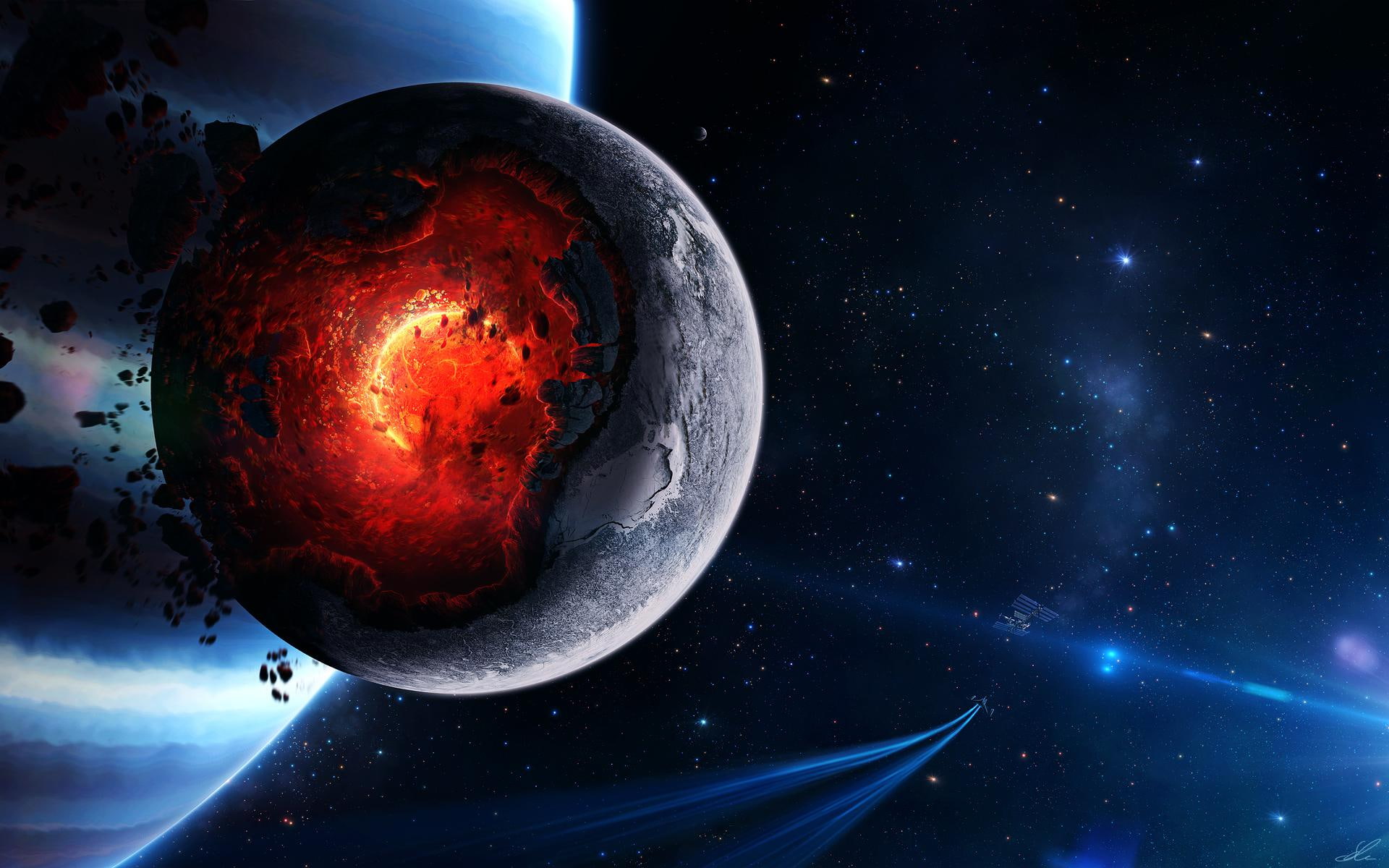 1080P, meltdown, meteorite, burning, core, planet, HD Wallpaper