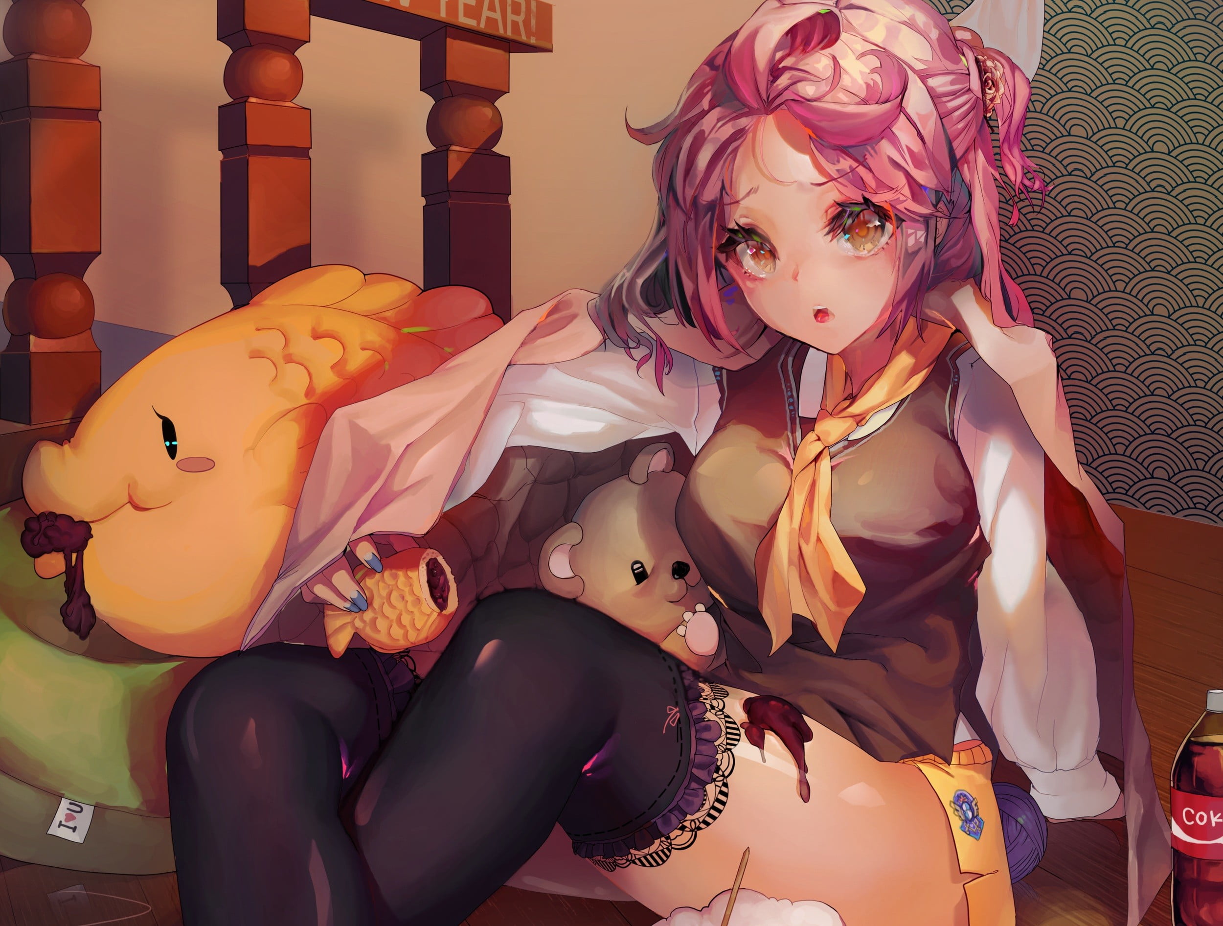 females, dress, art and craft, toy, white, 1080P, real people, beautiful woman, one person, plush, thigh-highs, women, wearing, leisure activity, anime girls, HD Wallpaper