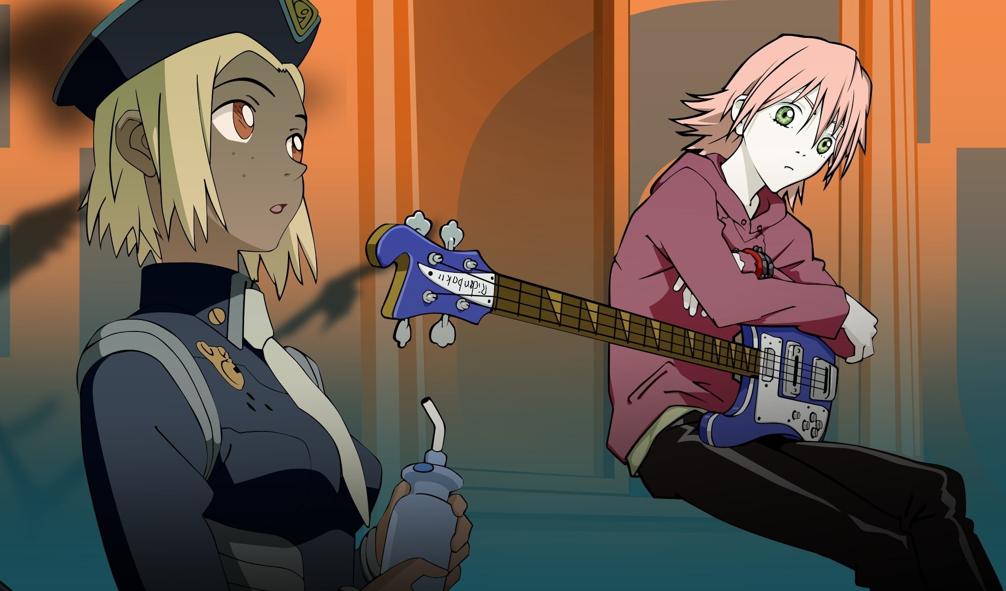 bass guitars, haruko, police, anime, guitars, bass, haruko haruhara, flcl, haruhara, 1080P, HD Wallpaper