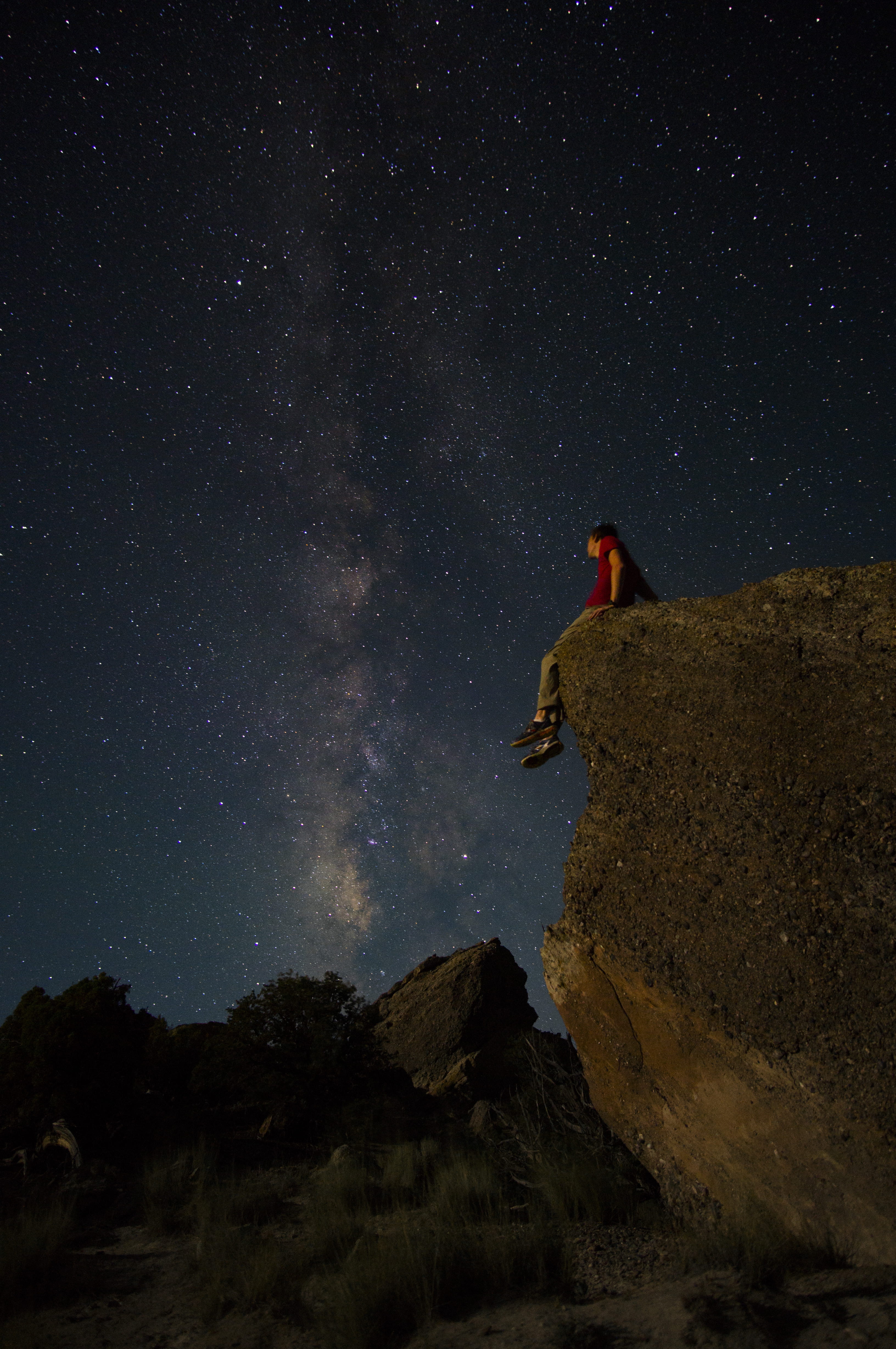 man, mountain, looking, galaxy, tranquil scene, scenics - nature, beauty in nature, solid, star, red, star field, outdoors, t, tranquility, night, full, Phone HD Wallpaper