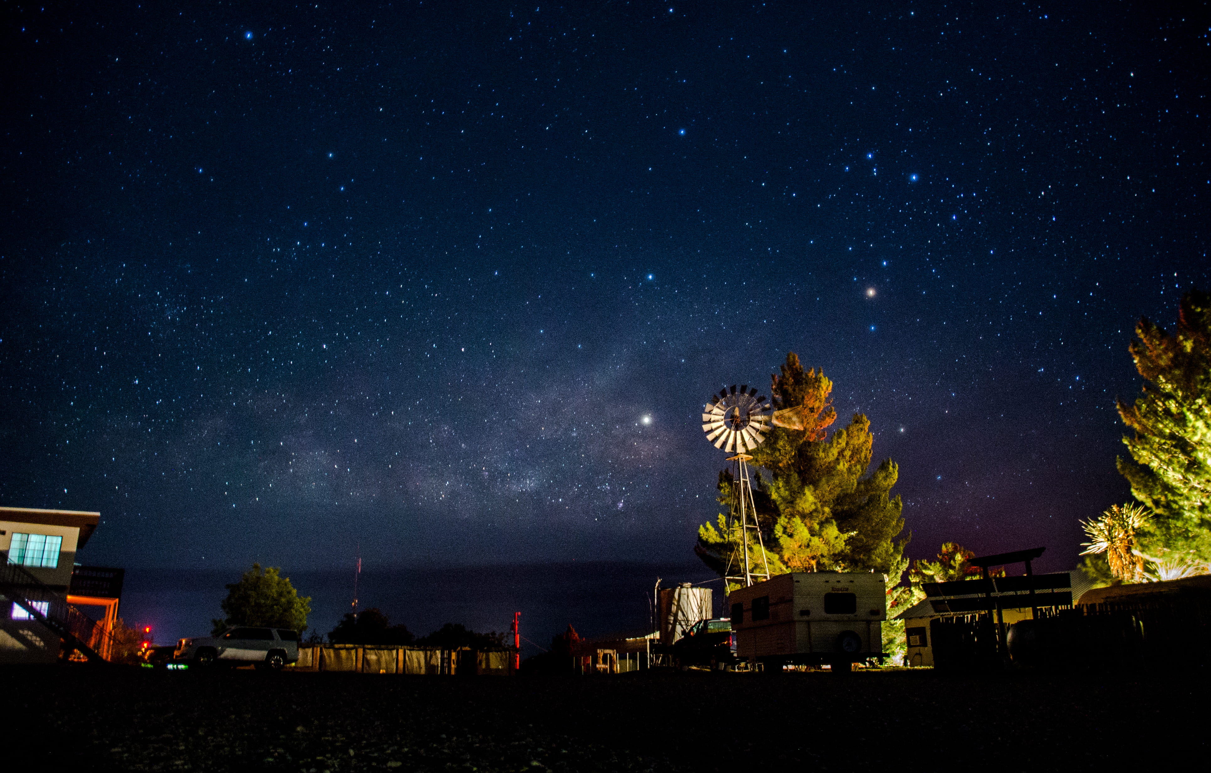 big bend, built structure, outdoors, light, texa, star - space, dark, building, sky, building exterior, astronomy, illuminated, space, 4K, night, star, HD Wallpaper