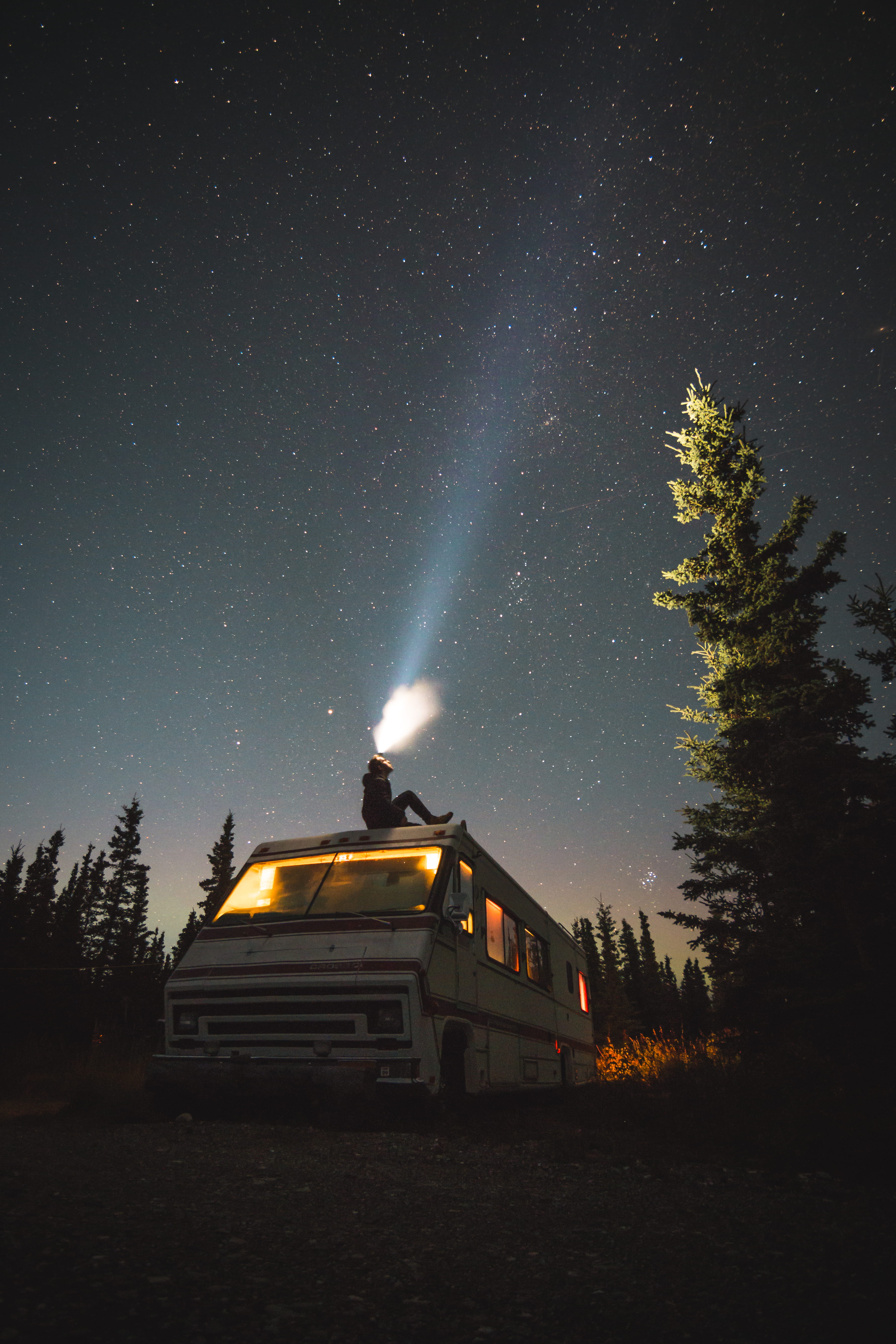 tree, astronomy, lighting Equipment, illuminated, blue, explore, dark, moon, star - Space, astrophotography, light beam, aurora Polaris, camper, outdoor, Phone HD Wallpaper