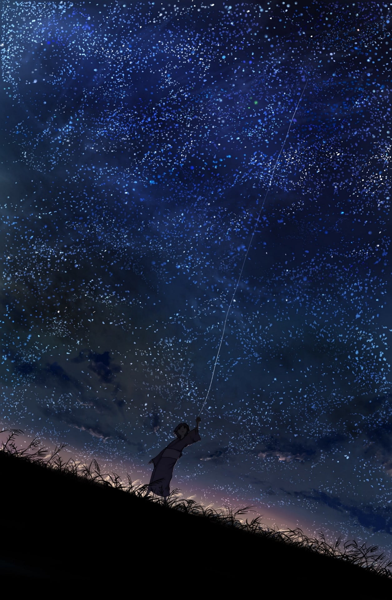 astronomy, beauty in nature, outdoors, nature, necklace, chain, Mushishi, 1080P, ground, real people, space and astronomy, space, star - space, grass, Phone HD Wallpaper
