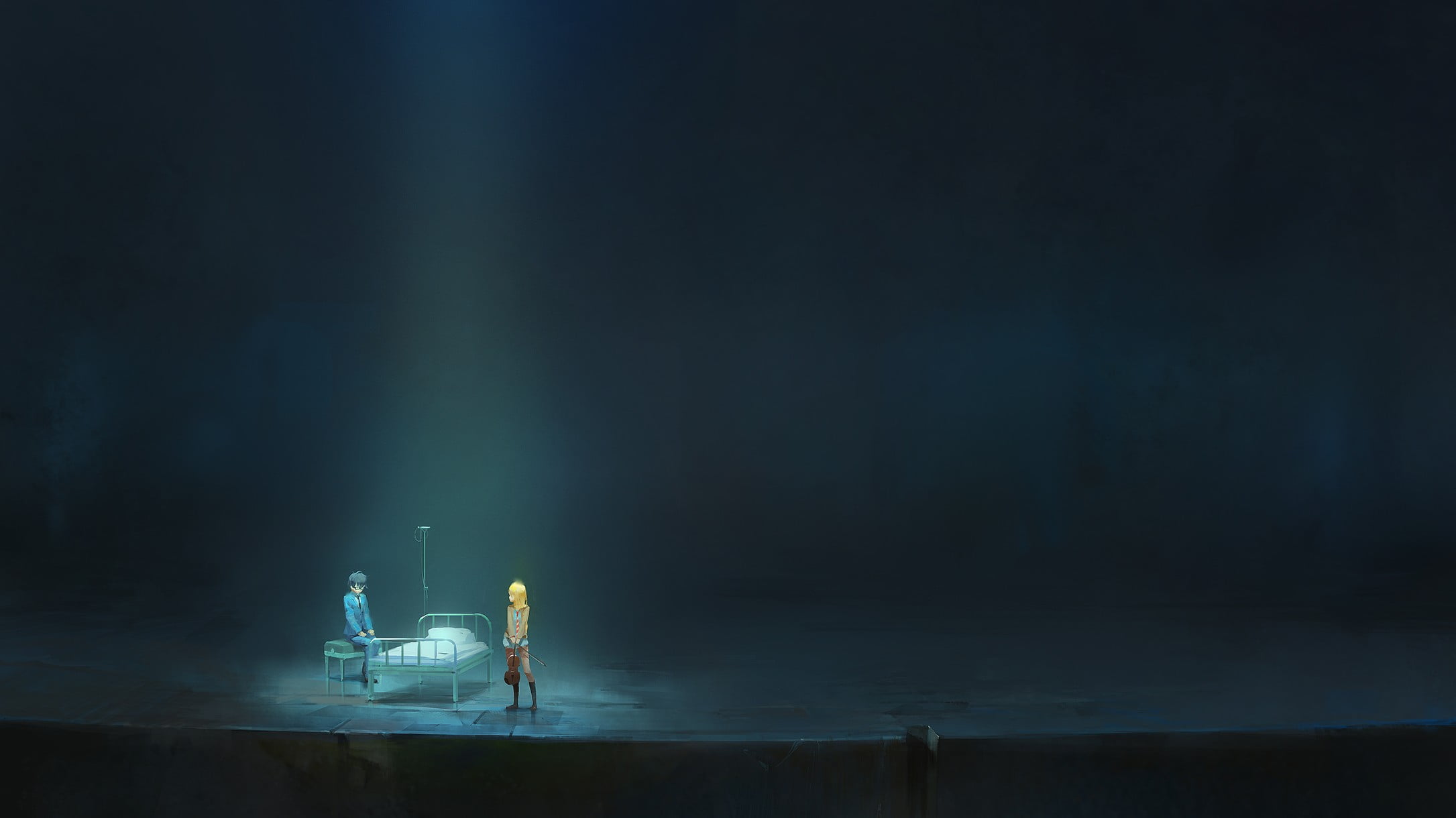 sea, gray, illuminated, Shigatsu wa Kimi no Uso, business, couple, dark, mode of transportation, outdoors, industry, architecture, bed, steel, music, piano, HD Wallpaper