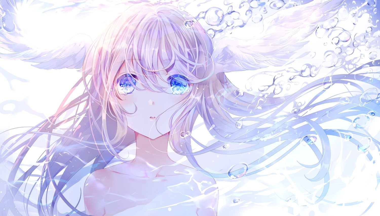 one person, human hair, digital composite, underwater, crying, looking at camera, nature, close-up, representation, hair, tears, Anime, water, character, HD Wallpaper