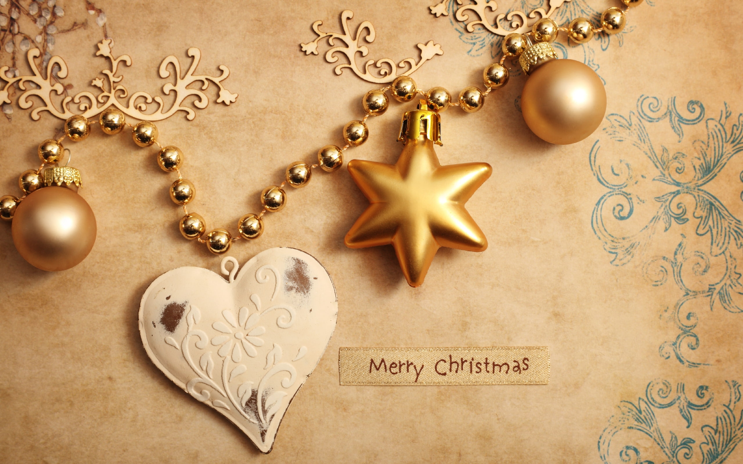 balls, 2K, ornaments, heart, merry, card, christmas, HD Wallpaper