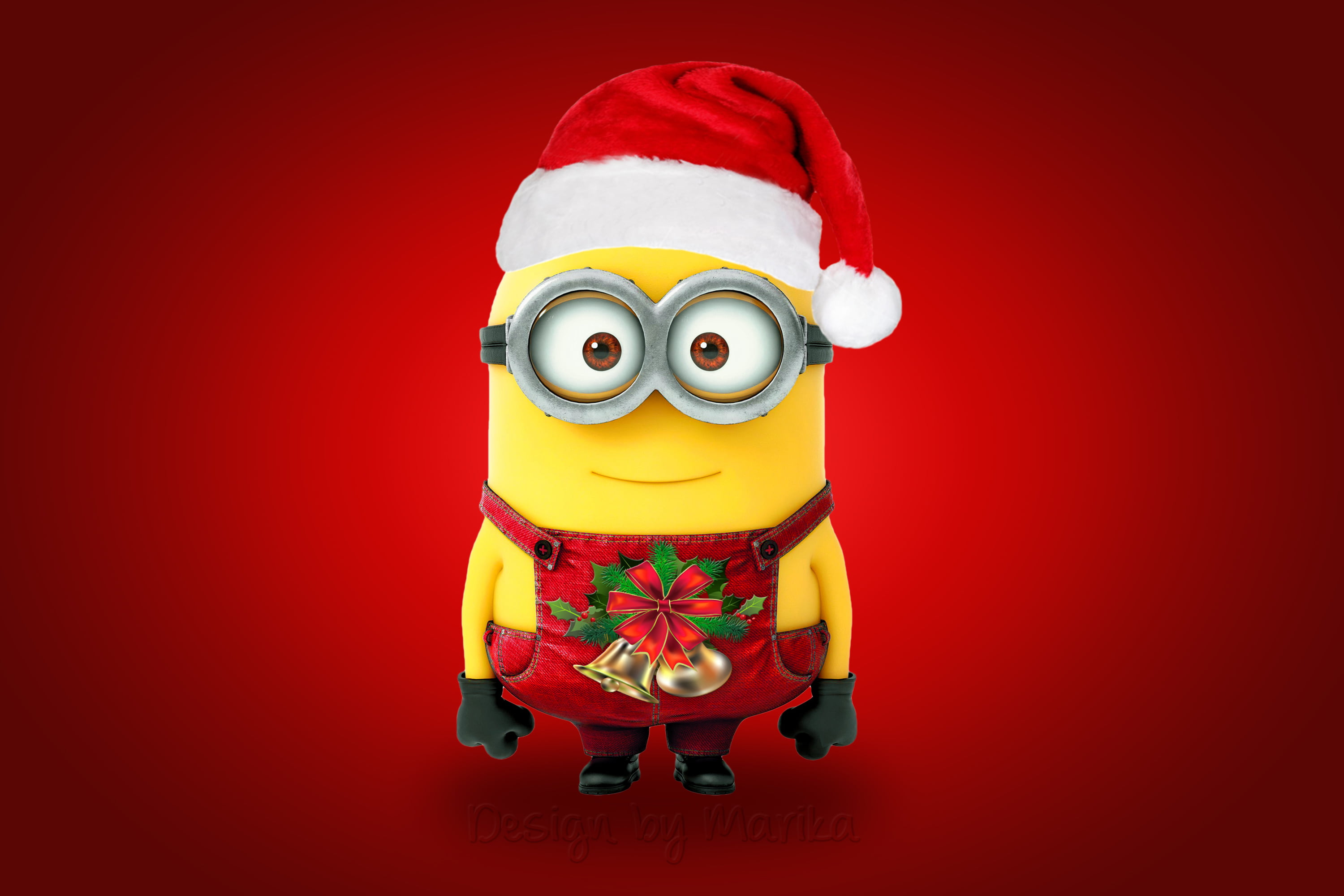 gift, red background, greeting, minion, winter, year, cartoon, Xmas, looking at camera, multi colored, red, copy space, joy, cultures, celebration, characters, HD Wallpaper