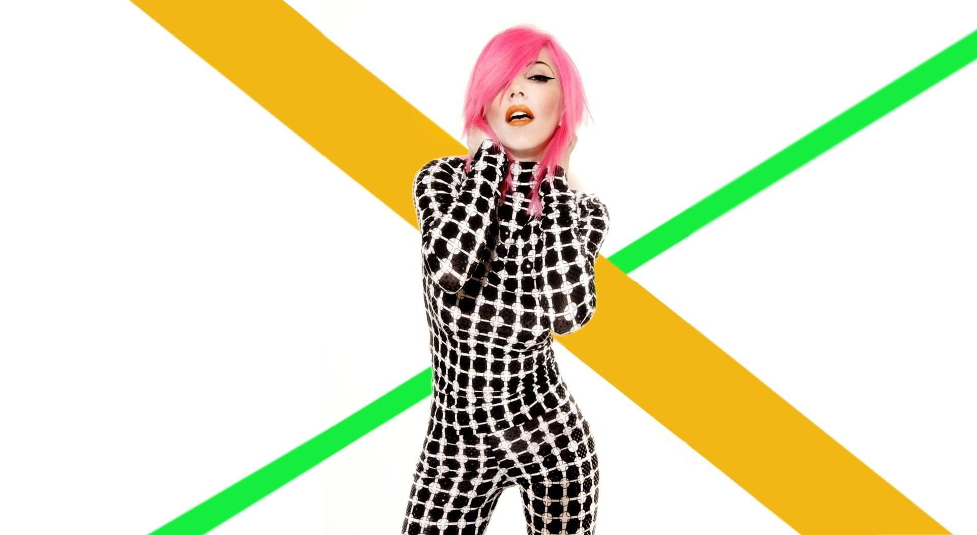 checkered, singer, emotion, portrait, 1080P, pink hair, hairstyle, hair, fashion, white background, cut out, smiling, looking at camera, adult, women, HD Wallpaper