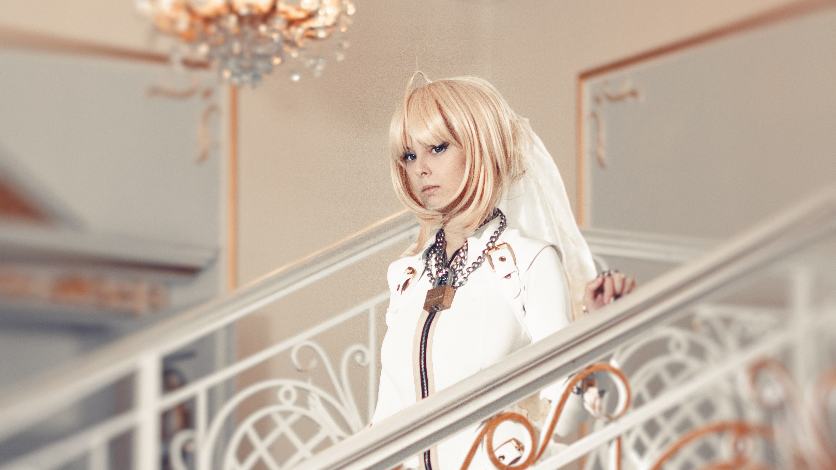 blond hair, Saber Bride, young women, beautiful woman, fashion, young adult, ballroom, one person, 2K, adult, beauty, looking, architecture, Helly von Valentine, HD Wallpaper