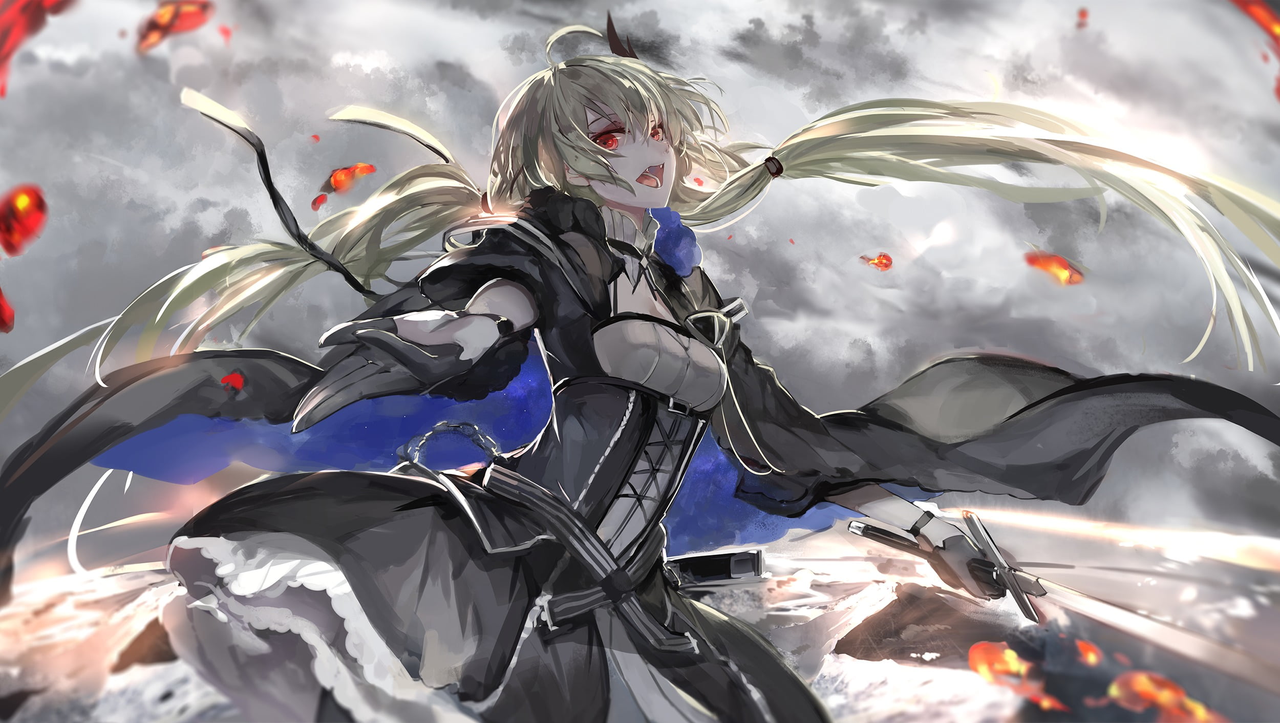 anime girls, lifestyles, anime, weapon, obscured face, mode of transportation, front view, headwear, sky, Armeechef, celebration, portrait, leisure activity, HD Wallpaper