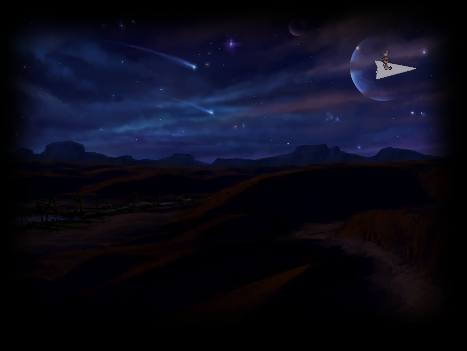 desert, star - space, abstract, bird, A Bird Story, tranquility, moon, video games, cloud - sky, 1080P, sky, blue, land, tranquil scene, animal themes, HD Wallpaper