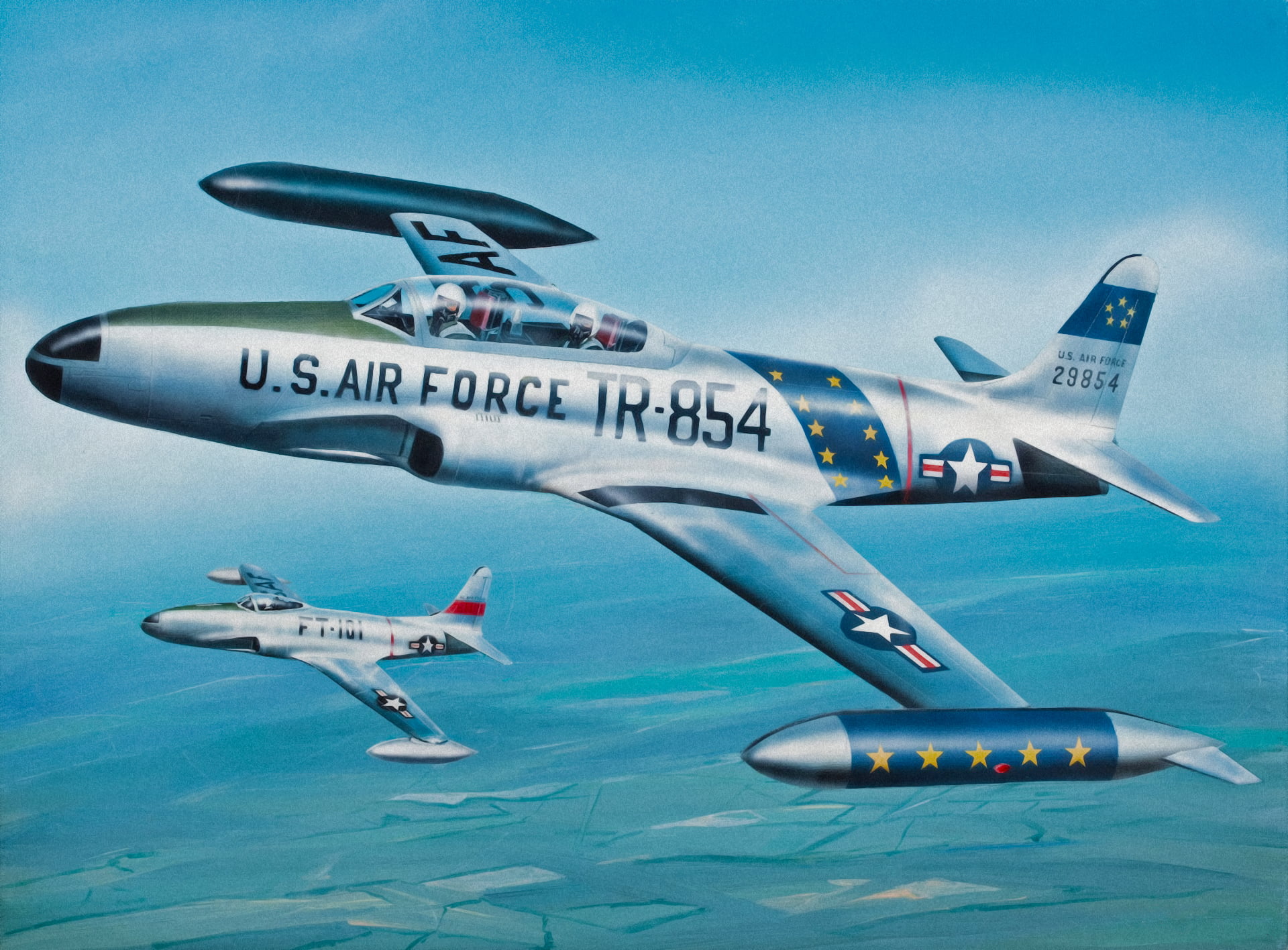 motion, clear sky, outdoors, water, plane, airplane, Lockheed P-80/f-80 Shooting Star, air vehicle, fighter, no people, air force, flying, aviation, side view, HD Wallpaper