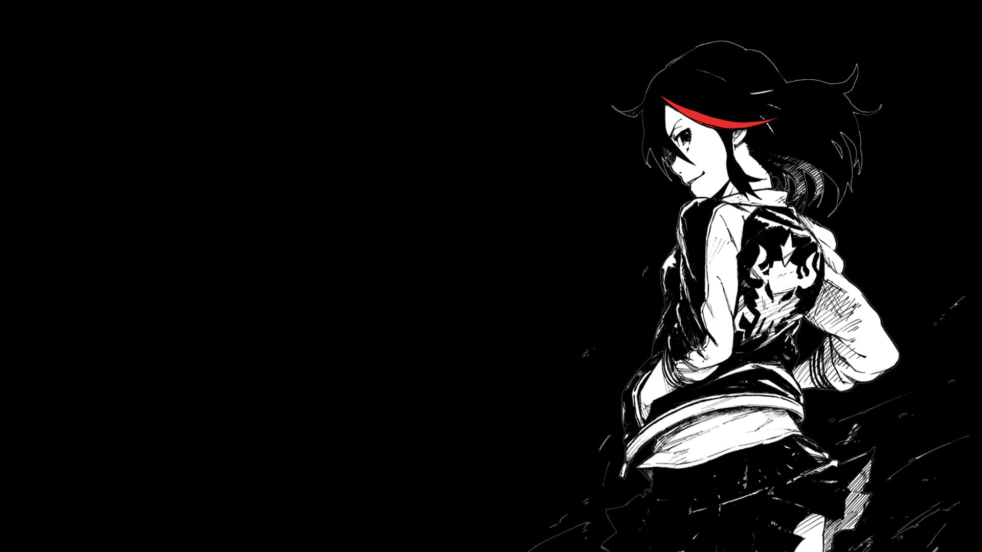 one person, selective coloring, young women, side view, dark, Matoi Ryuuko, black, 1080P, portrait, three quarter length, leisure activity, night, clothing, HD Wallpaper