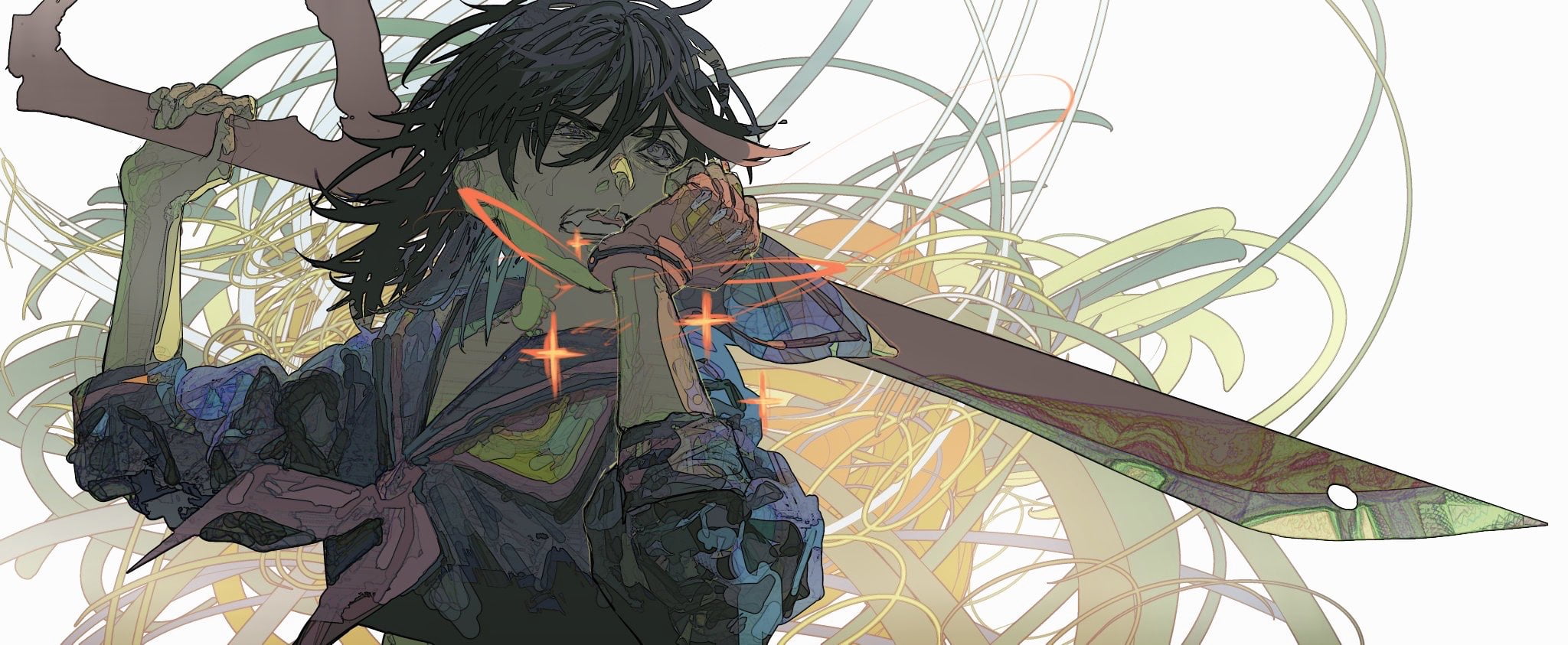 JK, hair blowing in the wind, tomboy, scissors, Kill la Kill, looking away, short hair, anime, sailor uniform, looking at viewer, fighting, black hair, HD Wallpaper