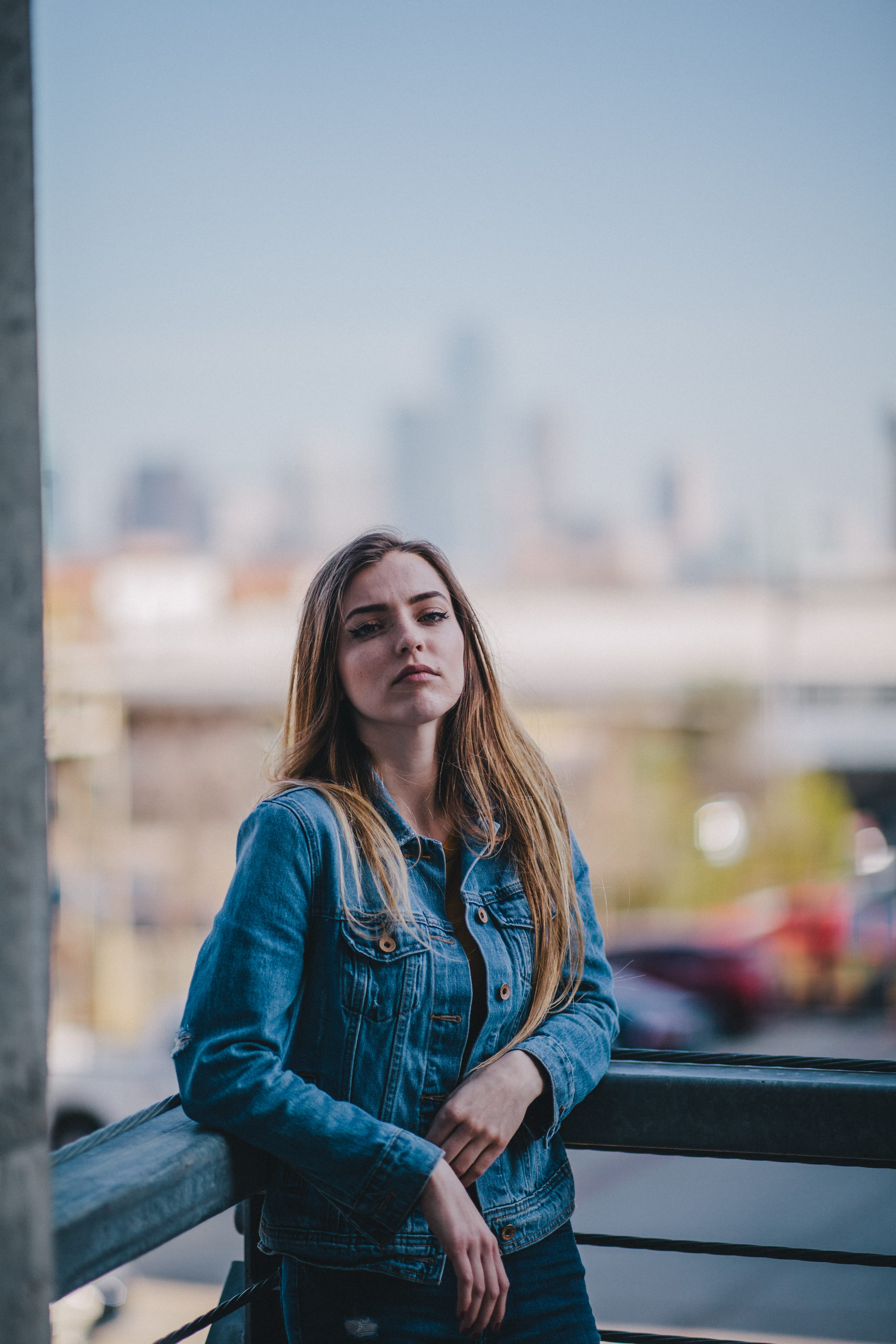 long hair, brunette, rad, concrete, beauty, blonde, female, full frame, lifestyles, caucasian, denim, photo, front view, hair, outdoors, casual clothing, Phone HD Wallpaper