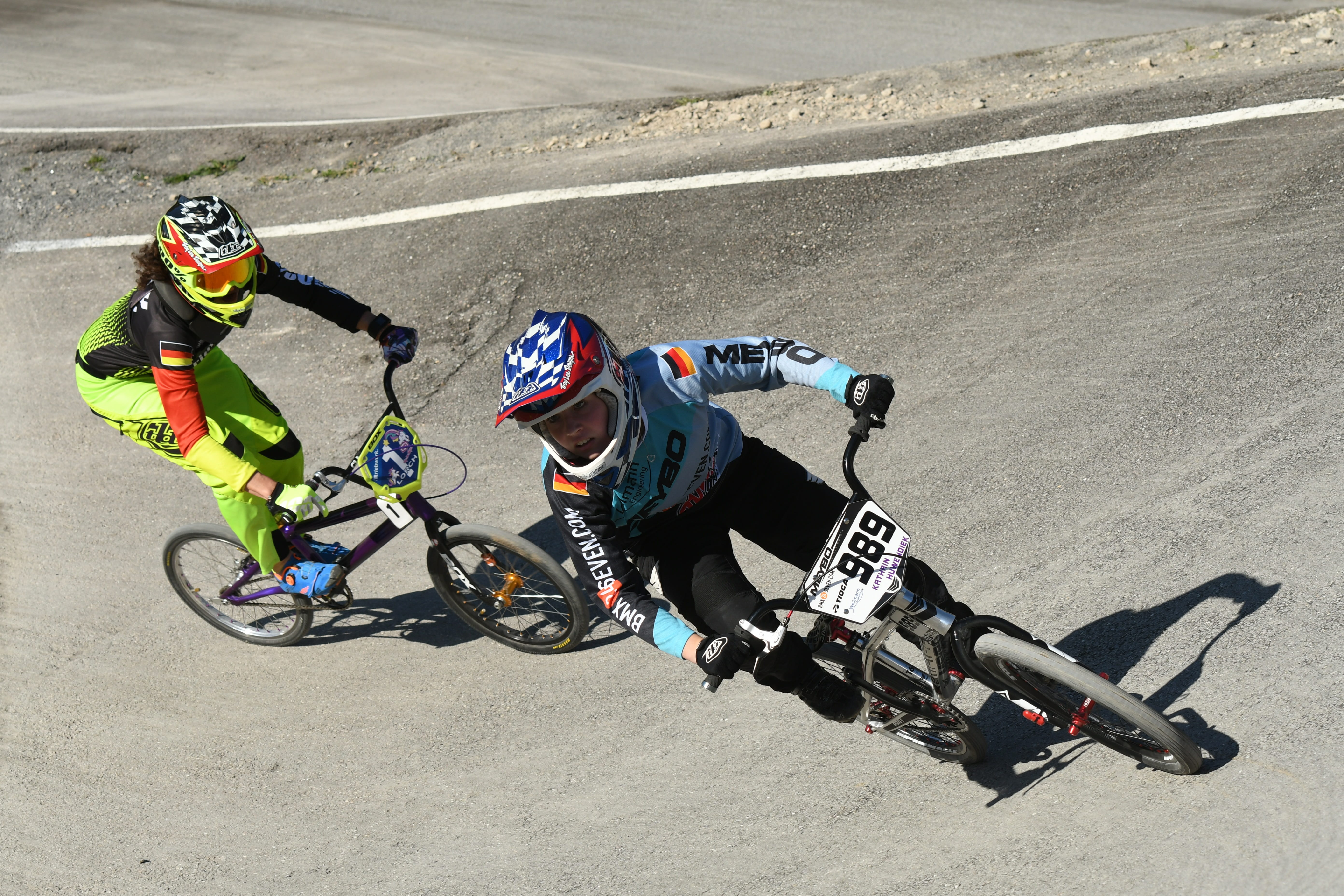 high angle view, riding, road, headwear, sport, crash helmet, bike, rasport, 5K, extreme sports, leisure activity, motocross, rad-bundesliga, people, full length, HD Wallpaper