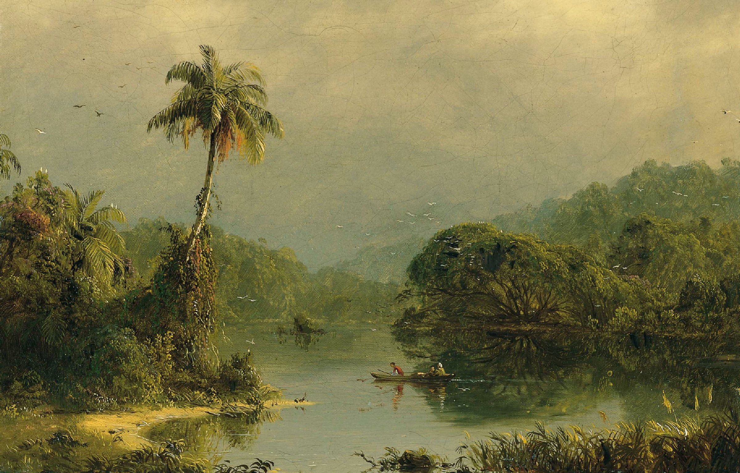 Tropical Landscape, 1080P, boat, Frederic Edwin Church, nature, picture, river, Palma, HD Wallpaper