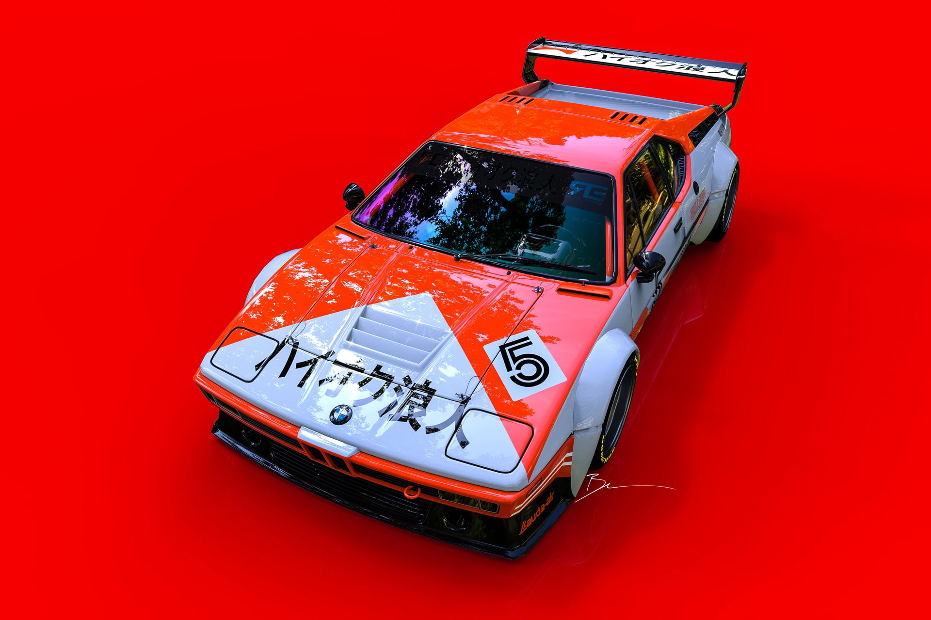transportation, BMW, vehicle, 1080P, indoors, communication, no people, close-up, orange color, motor vehicle, studio shot, text, red background, bmw m1, HD Wallpaper