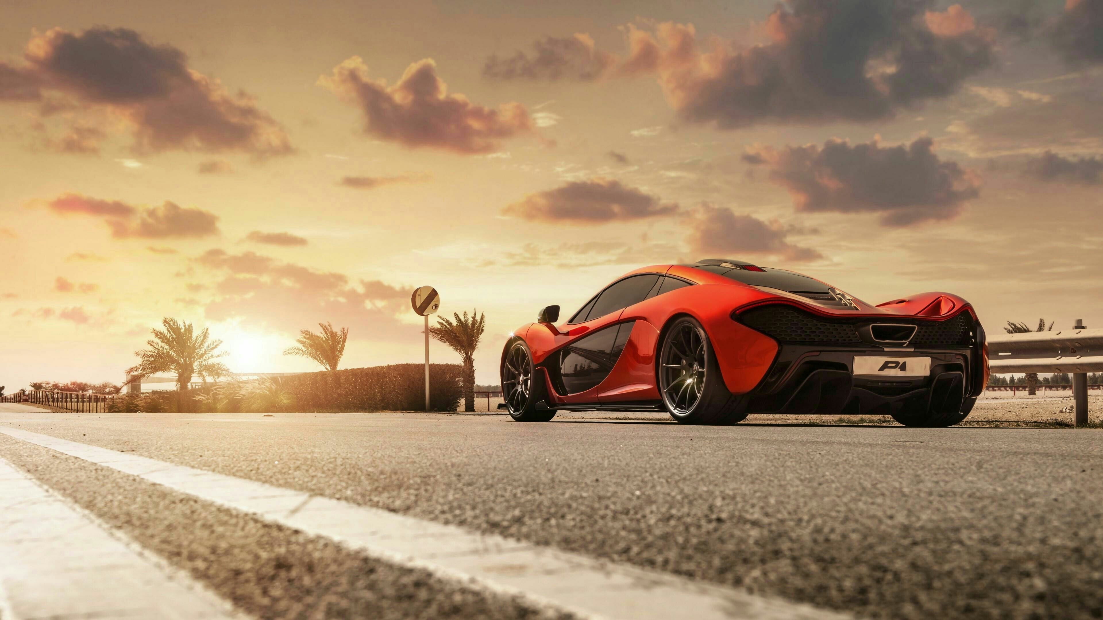 street, surface level, 4K, architecture, outdoors, concept car, mclaren, mode of transportation, wheel, sunlight, sunset, motor vehicle, city, transportation, HD Wallpaper