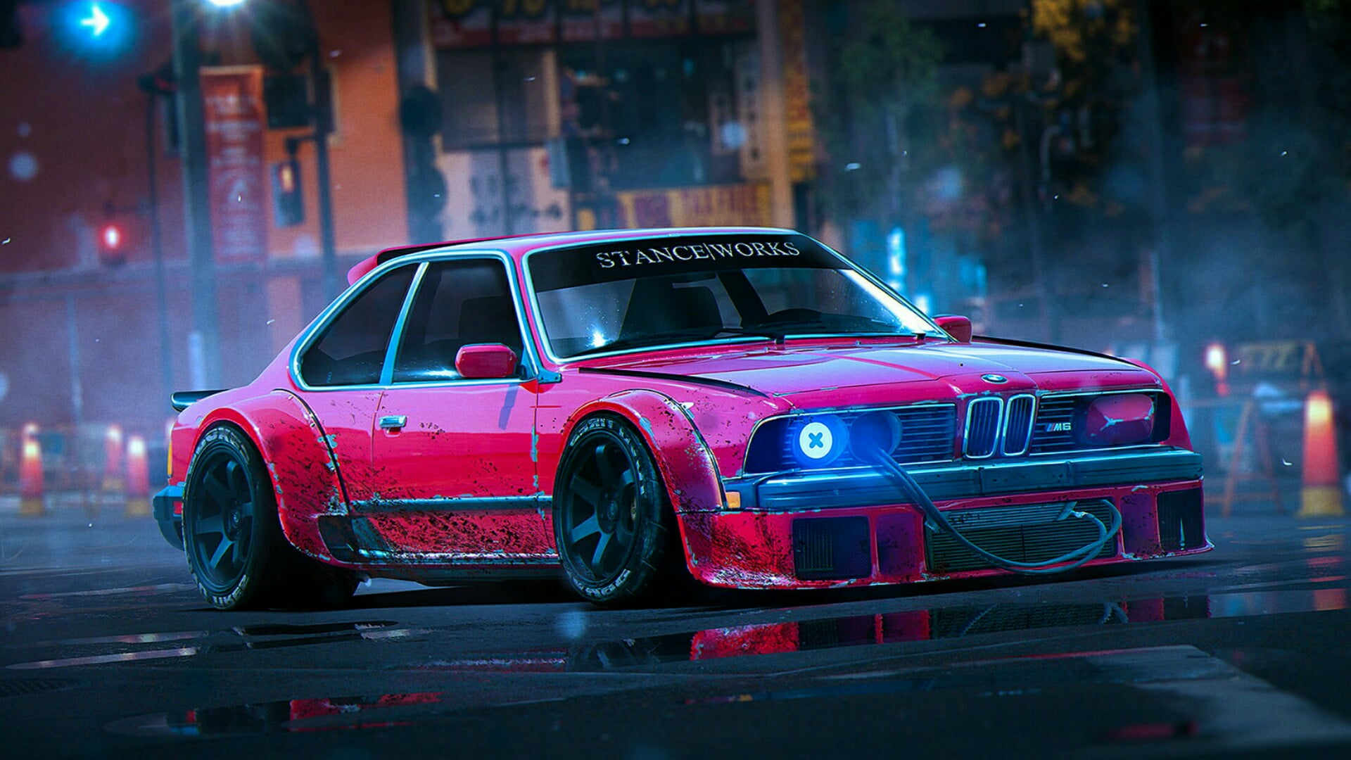 1080P, red, city, city street, road, sports car, street, tail light, retro car, motor vehicle, social issues, classic car, taxi, transportation, night, HD Wallpaper