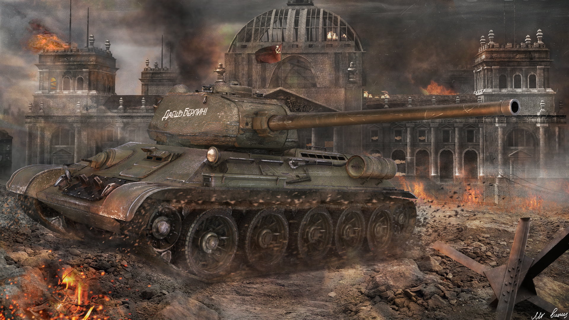 machinery, iron - Metal, factory, pollution, weapon, destruction, built structure, gun, building exterior, aggression, steel, WoT, armored Tank, flame, HD Wallpaper