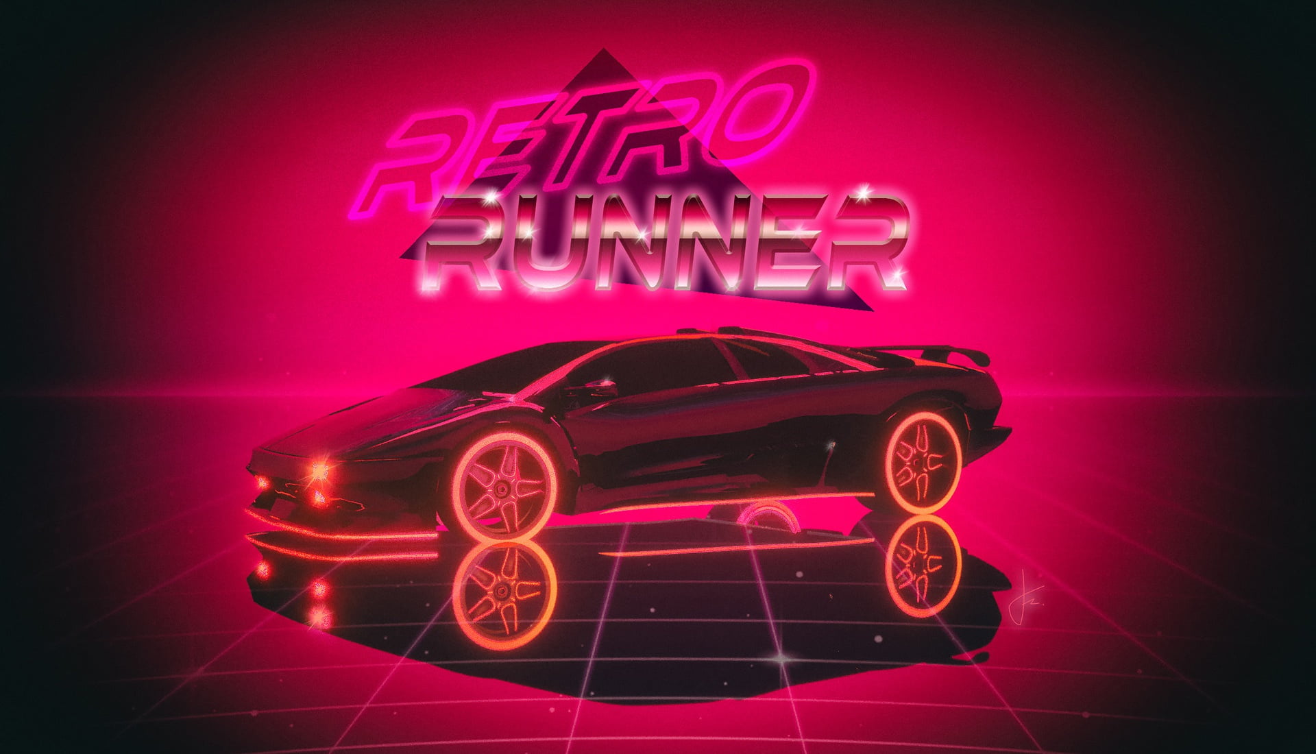 Retrowave, vehicle, car, 1080P, digital art, Lamborghini, synthwave, HD Wallpaper