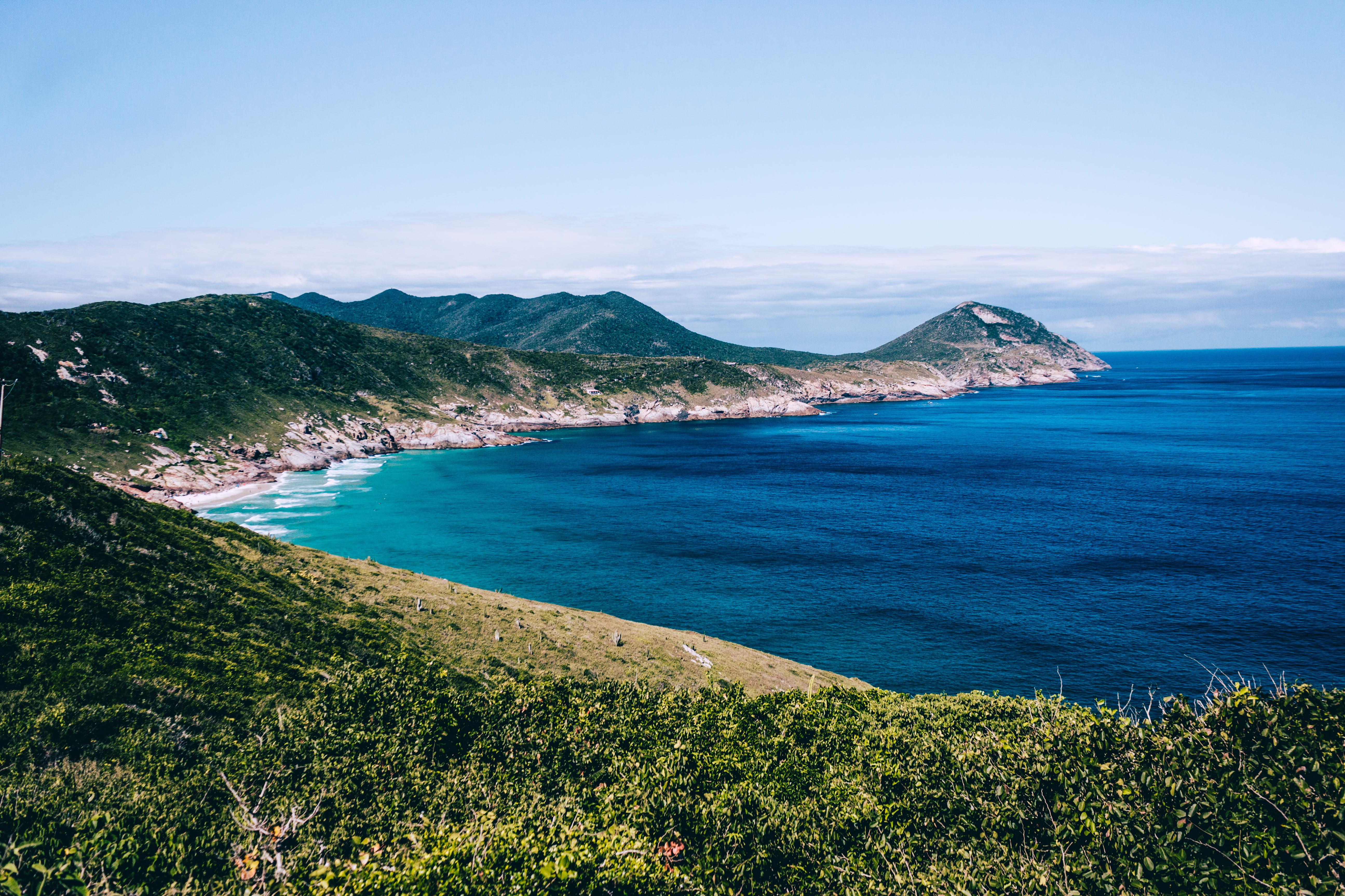 land, non-urban scene, aerial, tree, mountain, beauty in nature, blue, scenic, bay, no people, 5K, scenics - nature, tranquility, ocean, sky, tranquil scene, HD Wallpaper