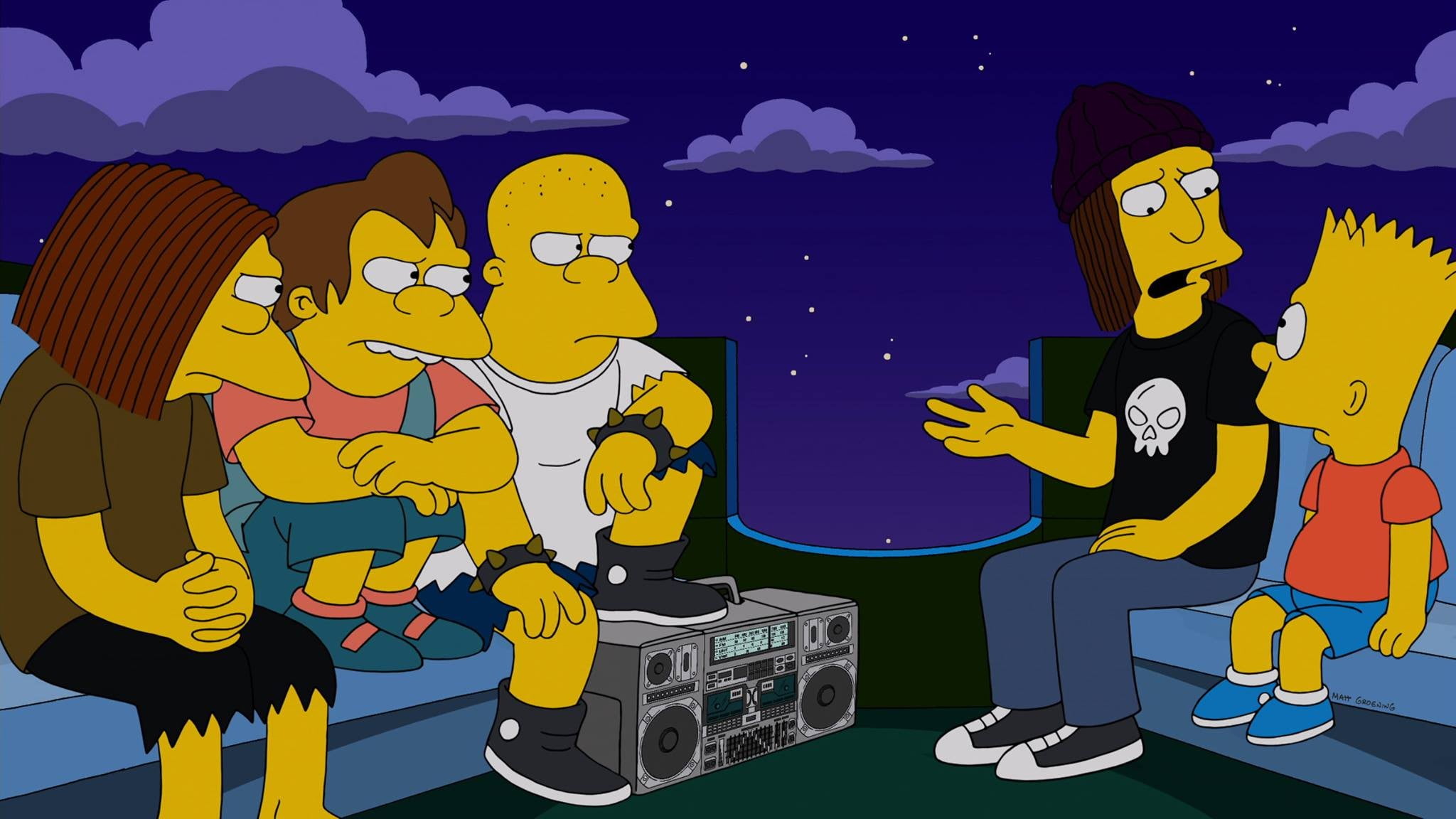 people, mural, nature, 1080P, Bart Simpson, animal wildlife, sky, The Simpsons, cartoon, vertebrate, night, poisonous, mammal, adult, transportation, simpson, HD Wallpaper
