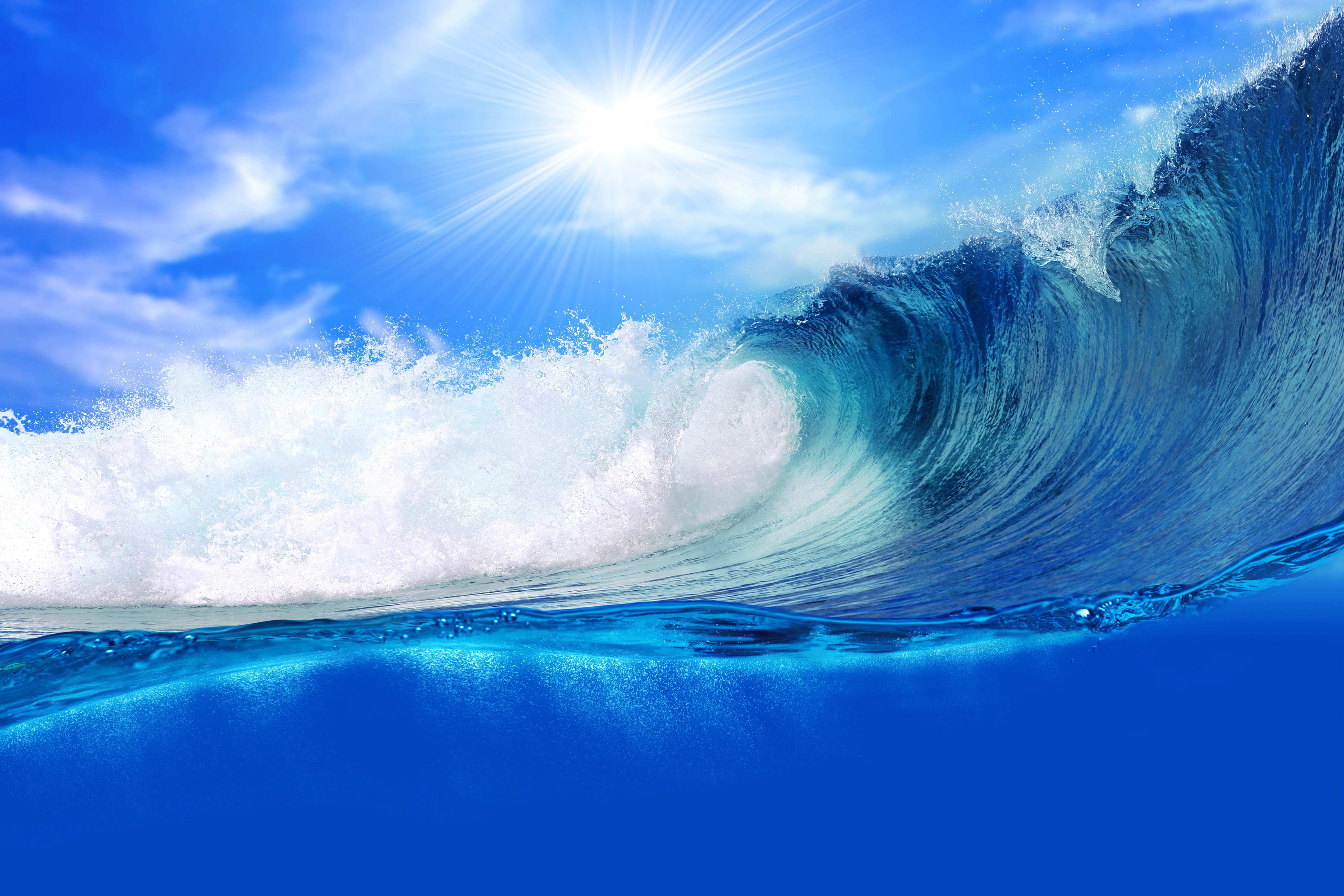 aquatic sport, bright, day, pacific Ocean, nature, lens flare, sky, tropical Climate, vacations, power, pacific Islands, wet, blue, motion, surfing, HD Wallpaper